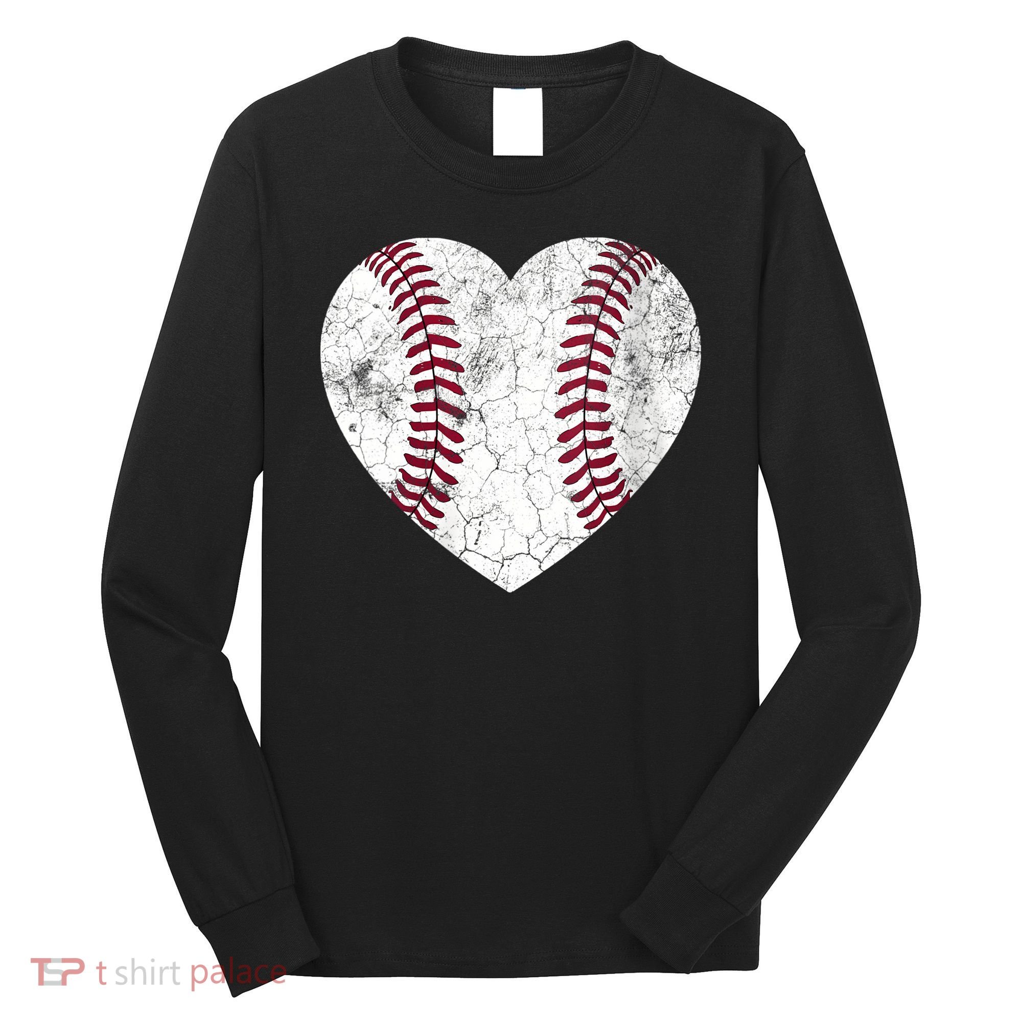  Mother's Day Gift Distressed Heart Baseball Heart Mom Mama V-Neck Long Sleeve Shirt