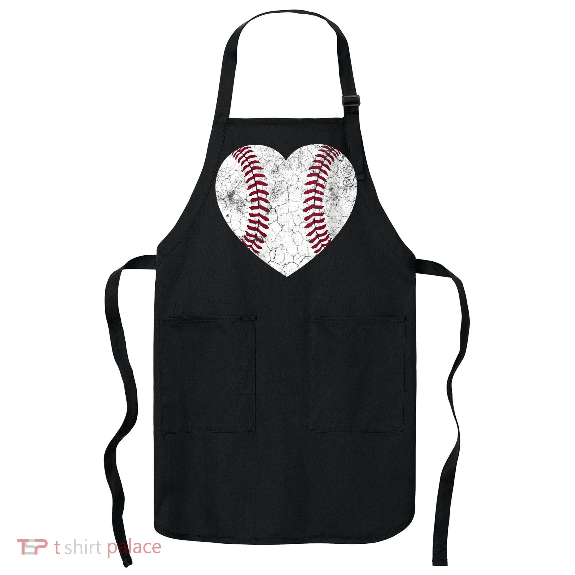  Mother's Day Gift Distressed Heart Baseball Heart Mom Mama V-Neck Apron