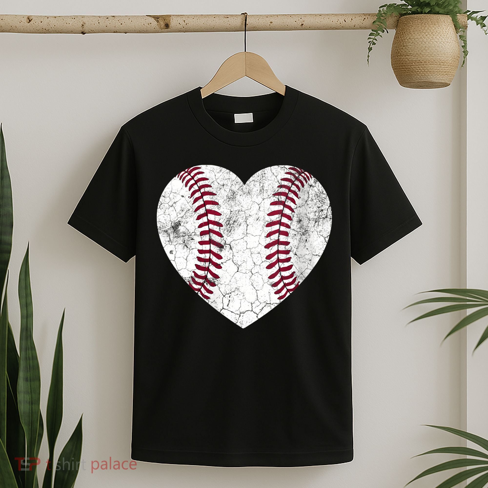  Mother's Day Gift Distressed Heart Baseball Heart Mom Mama V-Neck T-Shirt