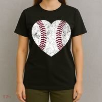  Mother's Day Gift Distressed Heart Baseball Heart Mom Mama V-Neck T-Shirt thumb 4
