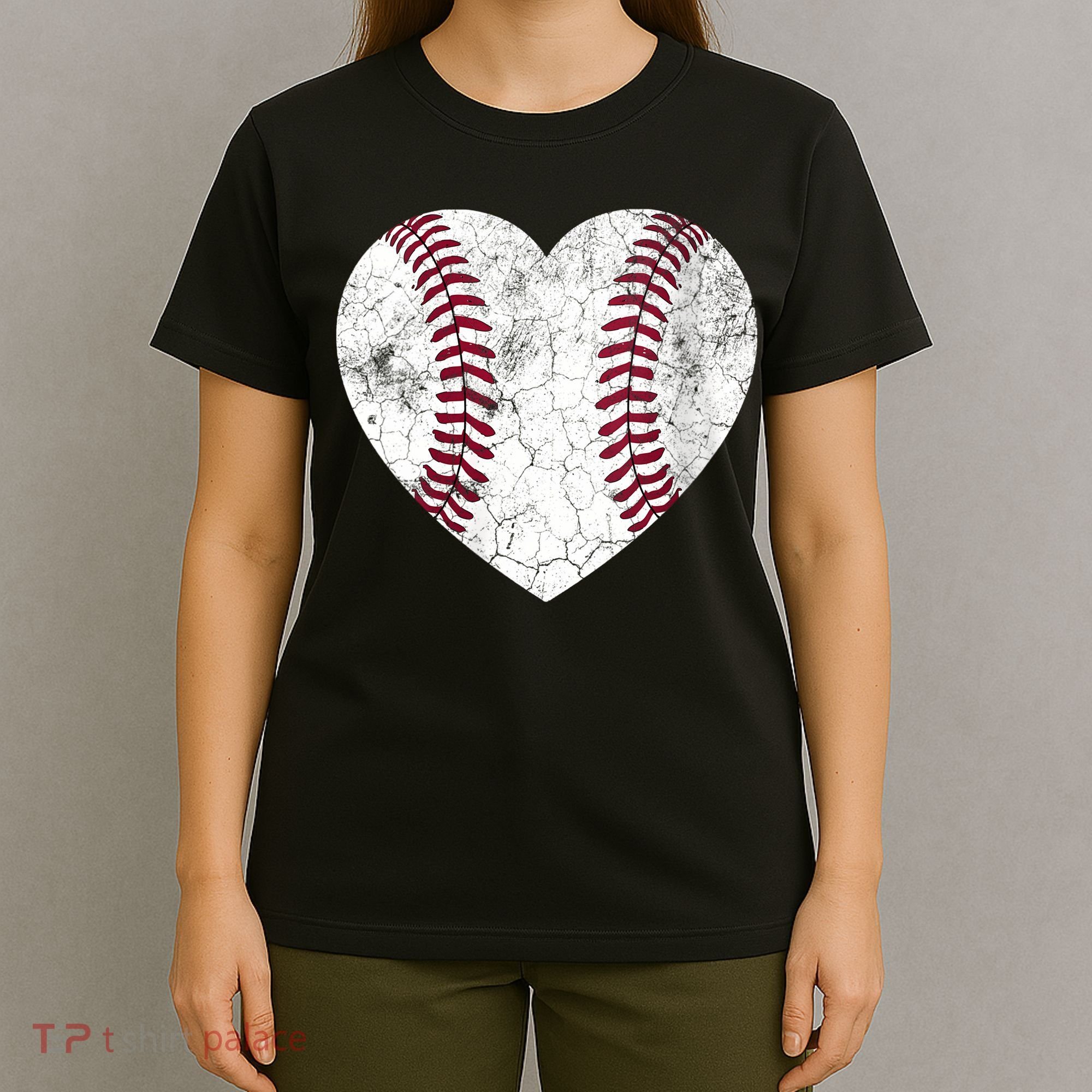  Mother's Day Gift Distressed Heart Baseball Heart Mom Mama V-Neck T-Shirt