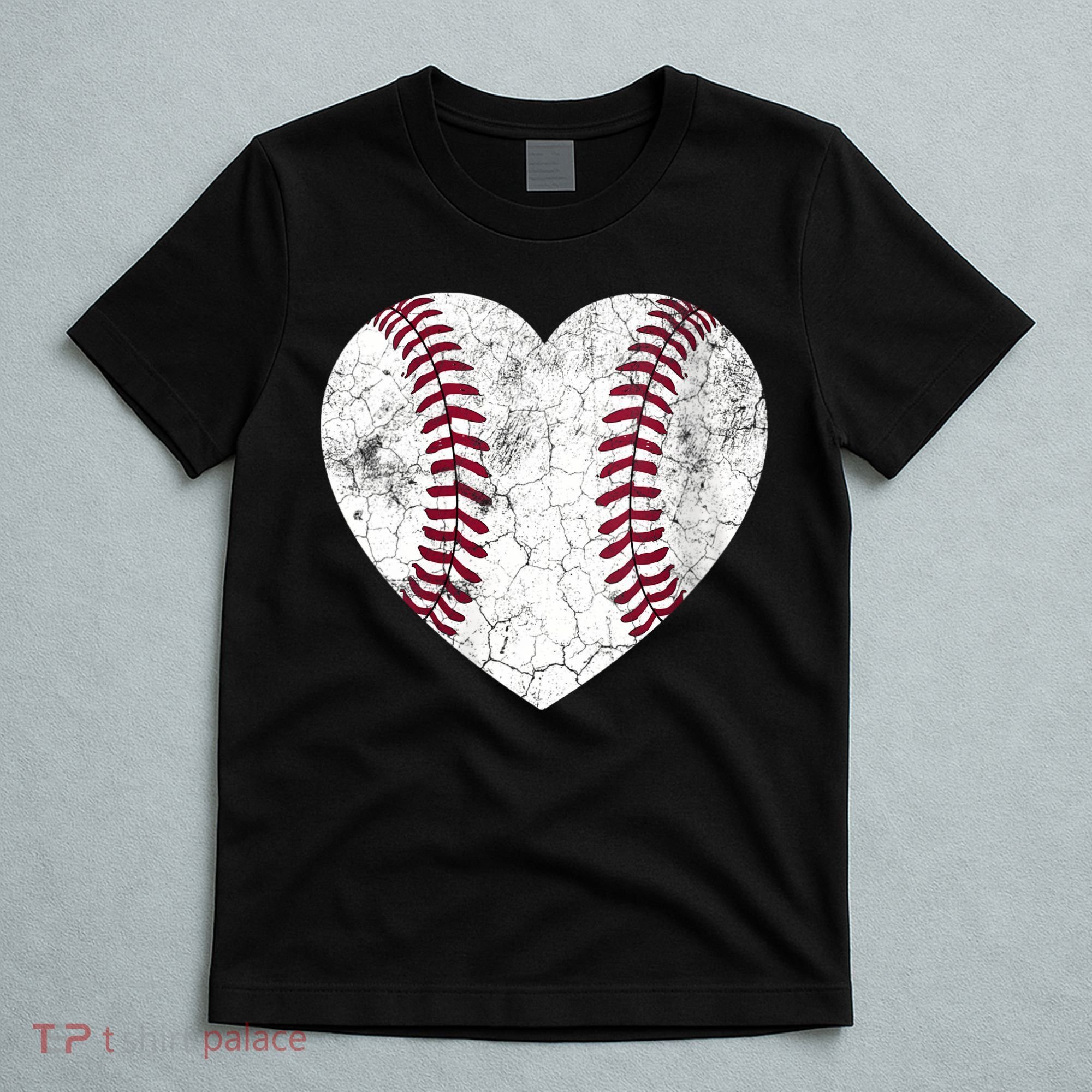  Mother's Day Gift Distressed Heart Baseball Heart Mom Mama V-Neck T-Shirt