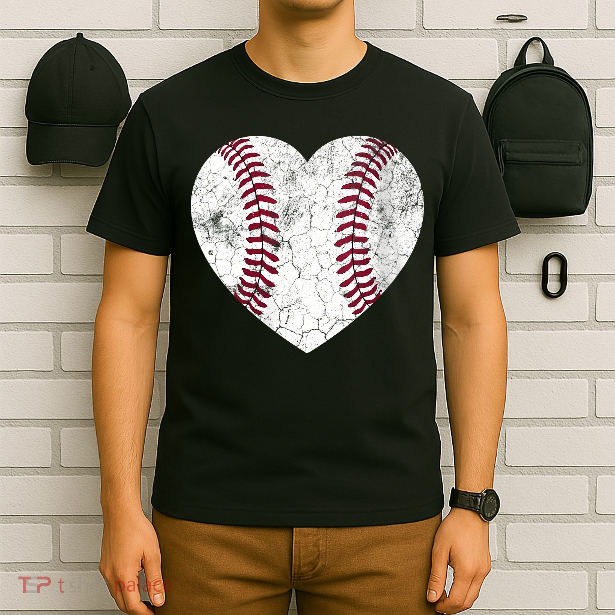  Mother's Day Gift Distressed Heart Baseball Heart Mom Mama V-Neck T-Shirt