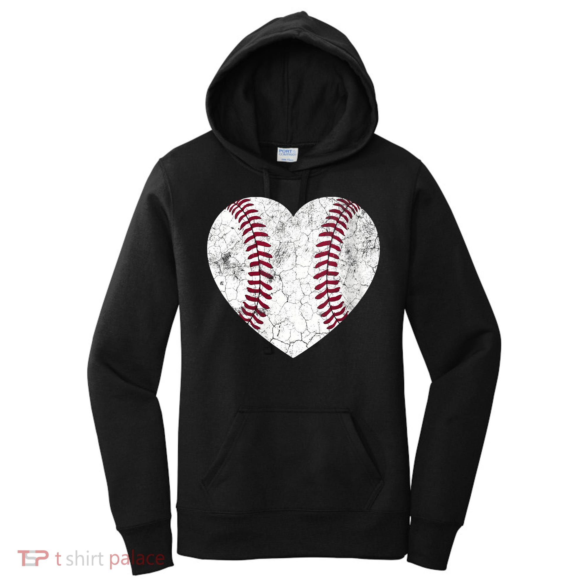  Mother's Day Gift Distressed Heart Baseball Heart Mom Mama V-Neck Women's Hoodie