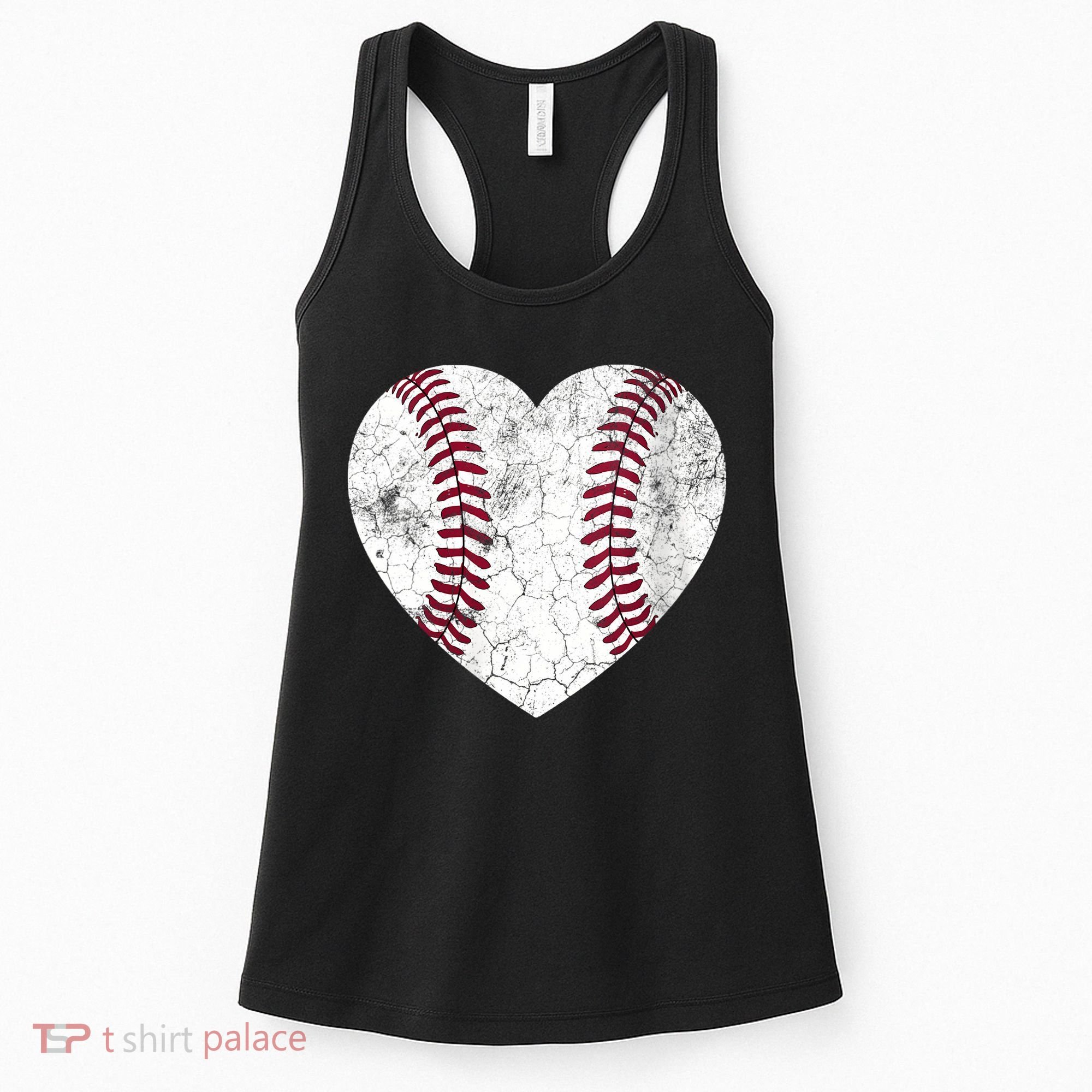  Mother's Day Gift Distressed Heart Baseball Heart Mom Mama V-Neck Women's Tank Top