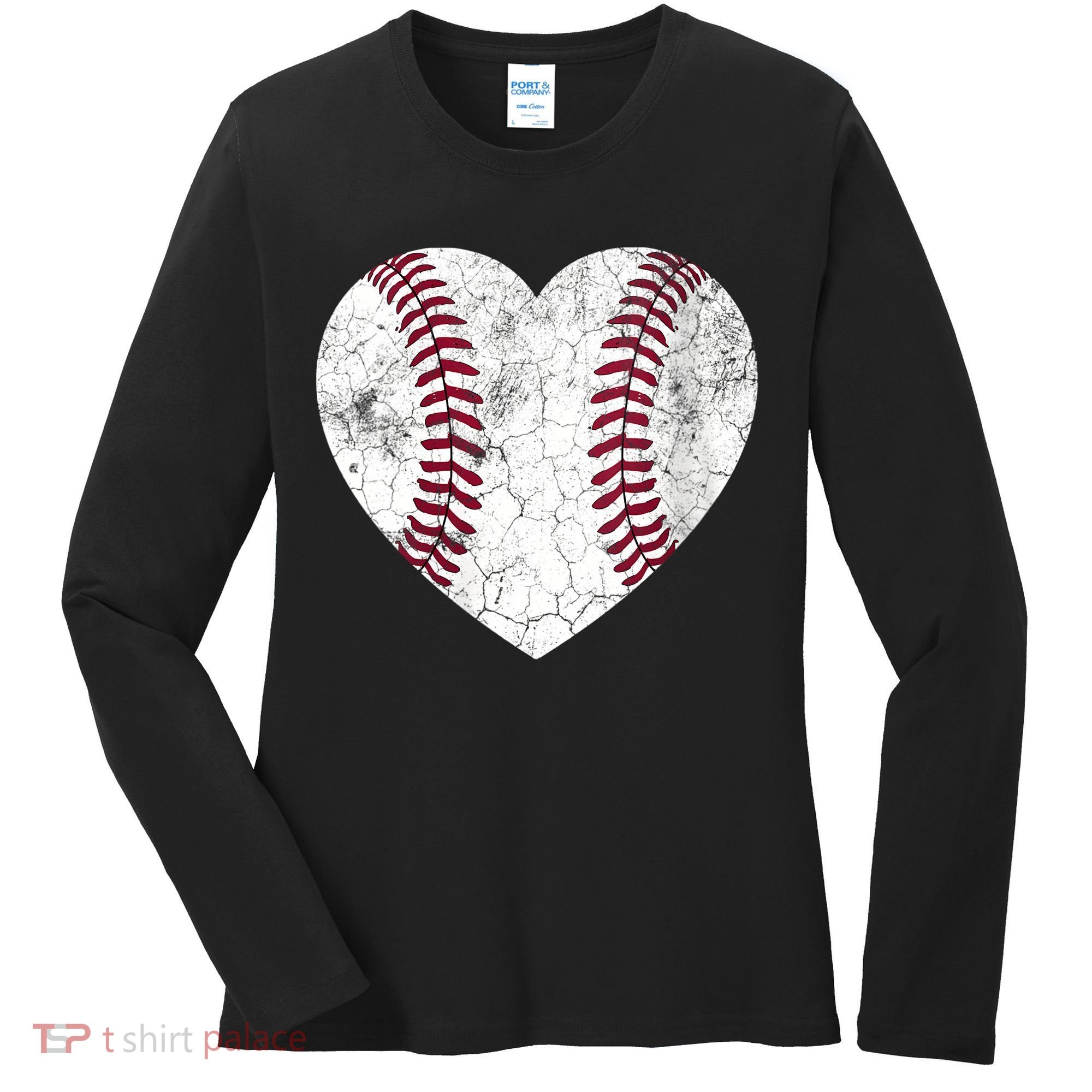  Mother's Day Gift Distressed Heart Baseball Heart Mom Mama V-Neck Women's Long Sleeve Shirt