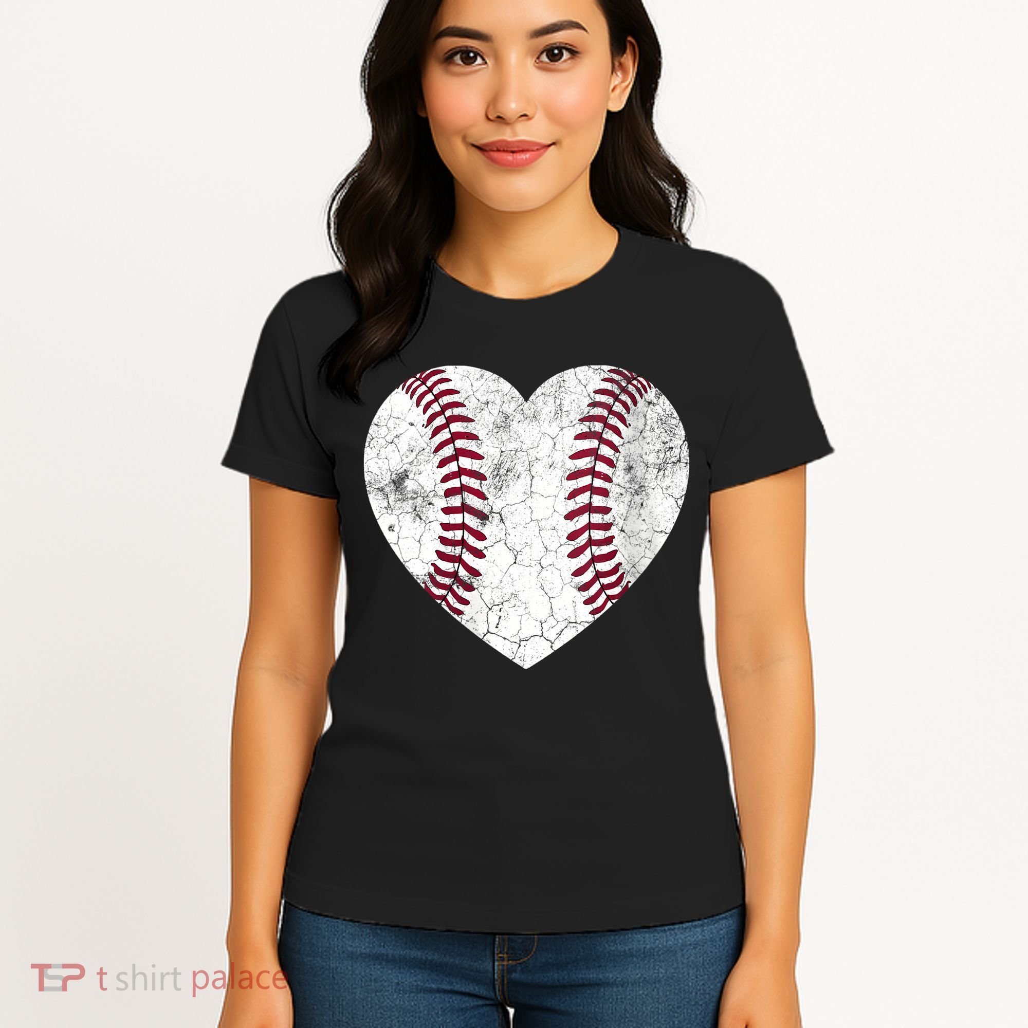  Mother's Day Gift Distressed Heart Baseball Heart Mom Mama V-Neck Women's T-Shirt