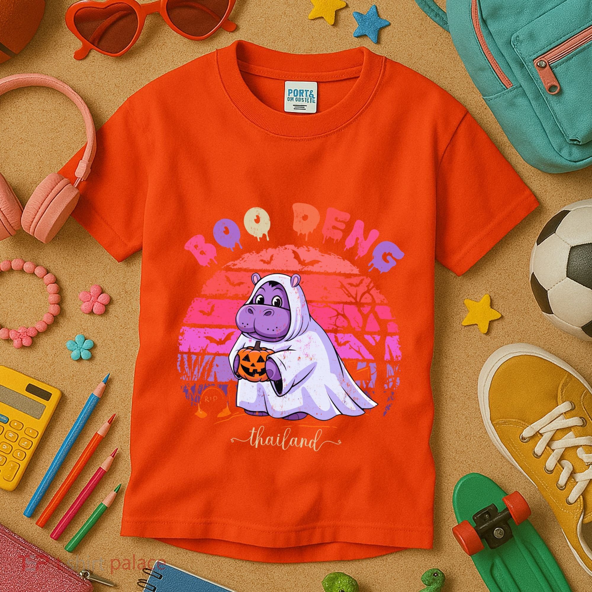 Moo Deng Hippo Baby Pygmy Hippopotamus Fun Halloween Costume Kids T-Shirt