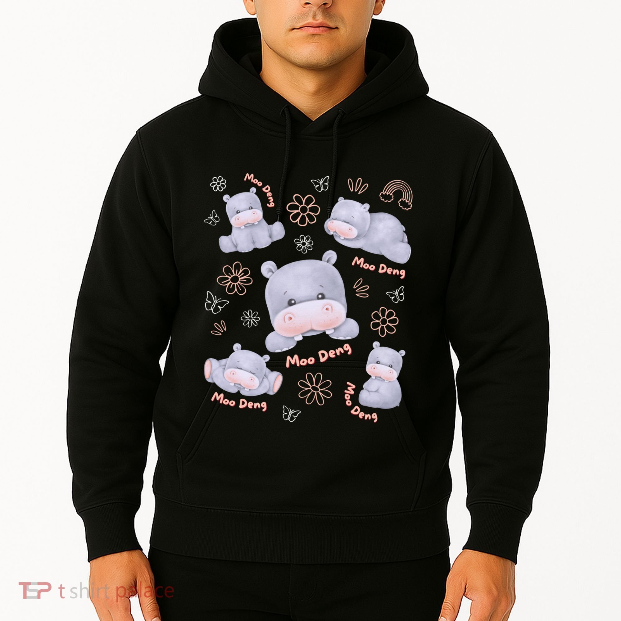 Moo Deng Hippo Pig Flower Cute Baby Pygmy Moodeng Souvenir Hoodie