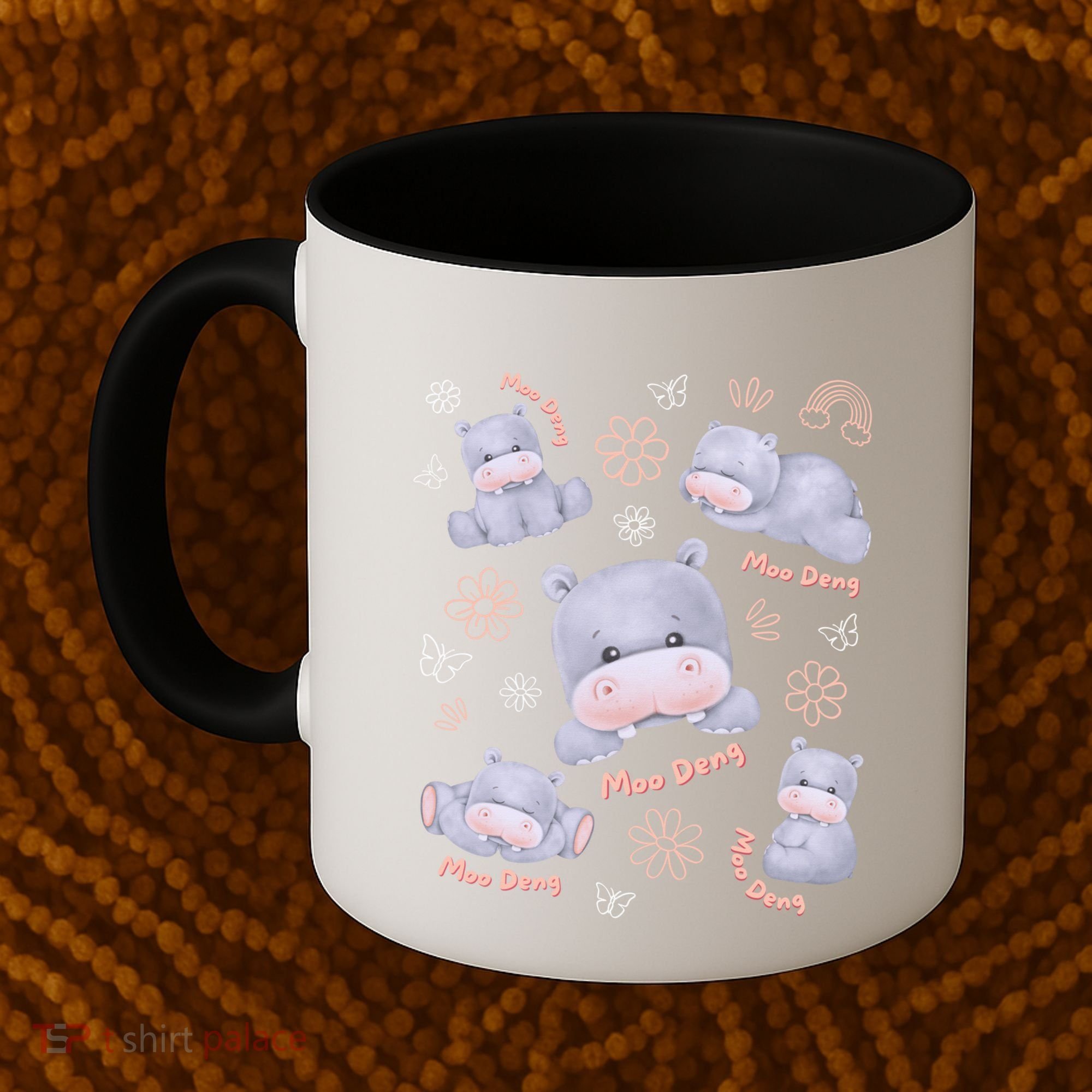 Moo Deng Hippo Pig Flower Cute Baby Pygmy Moodeng Souvenir Coffee Mug