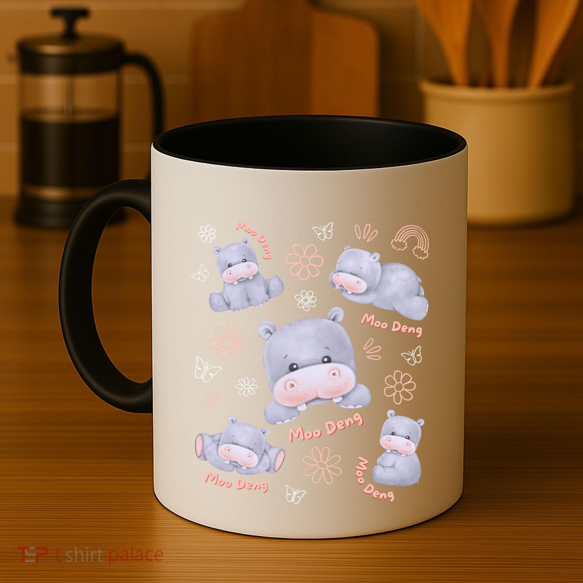 Moo Deng Hippo Pig Flower Cute Baby Pygmy Moodeng Souvenir Coffee Mug