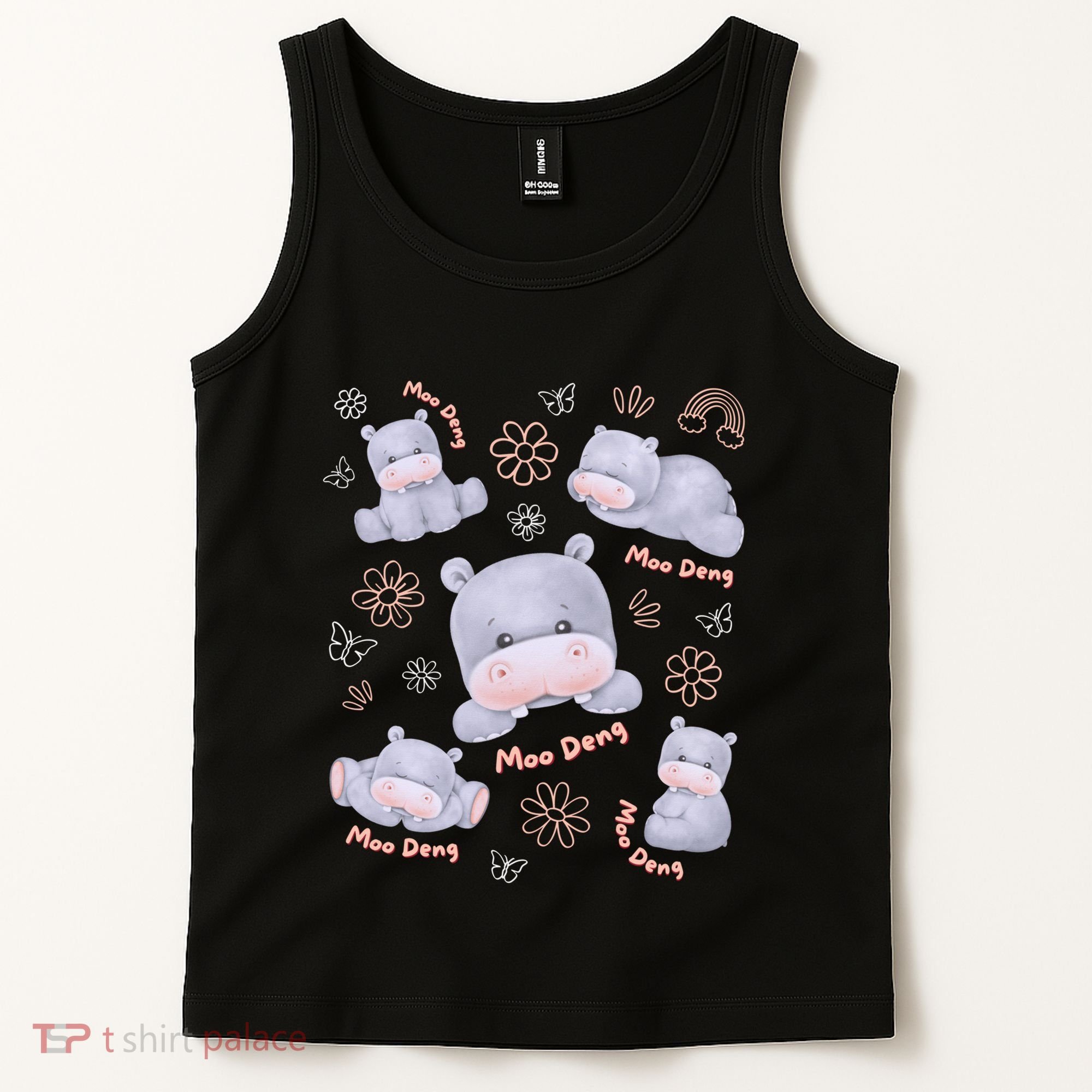Moo Deng Hippo Pig Flower Cute Baby Pygmy Moodeng Souvenir Tank Top