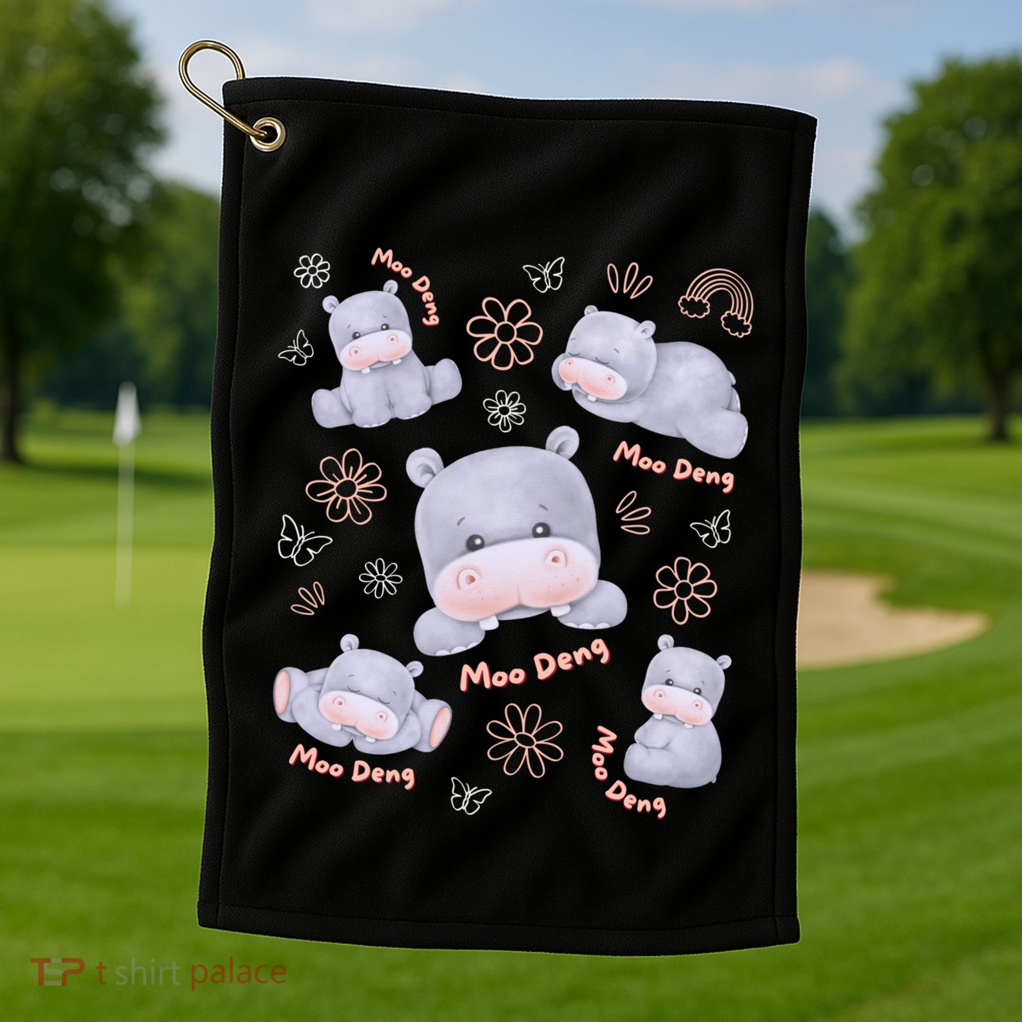 Moo Deng Hippo Pig Flower Cute Baby Pygmy Moodeng Souvenir Golf Towel