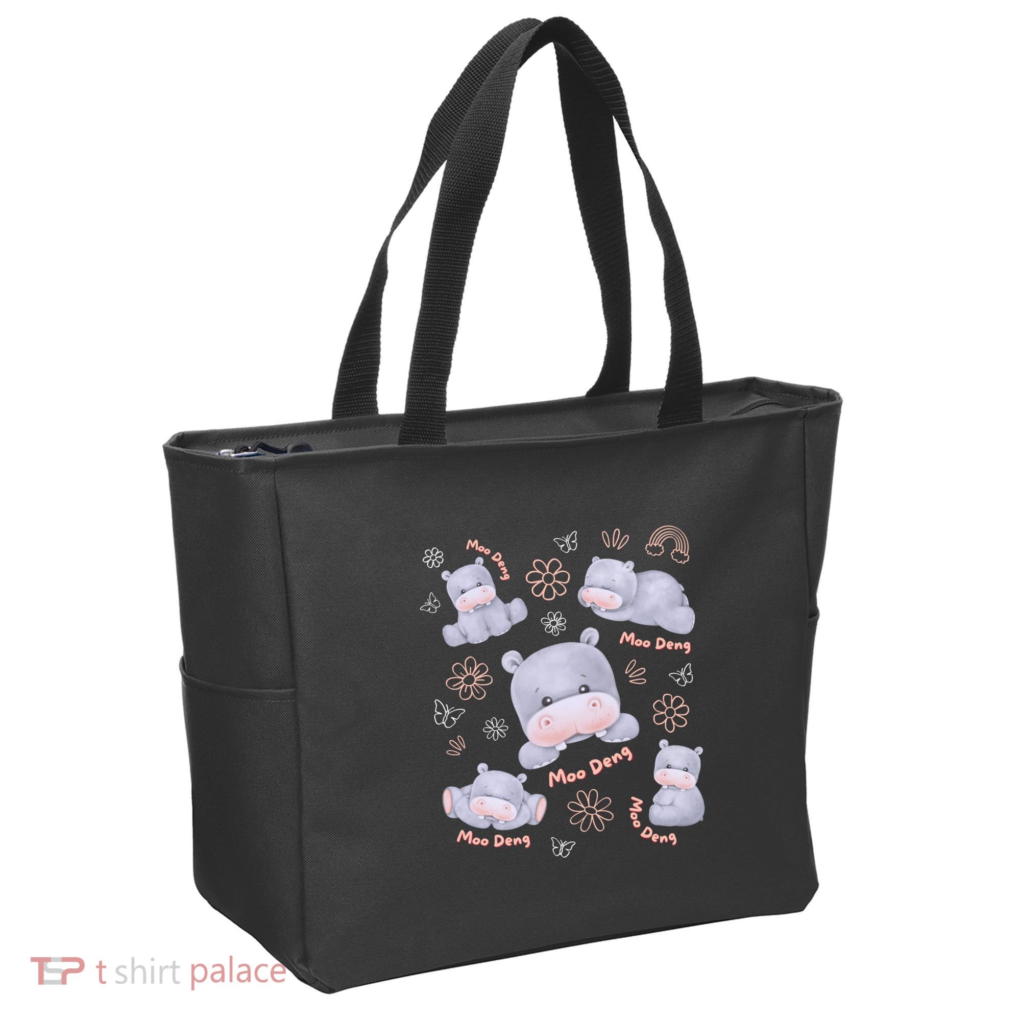 Moo Deng Hippo Pig Flower Cute Baby Pygmy Moodeng Souvenir Tote Bag