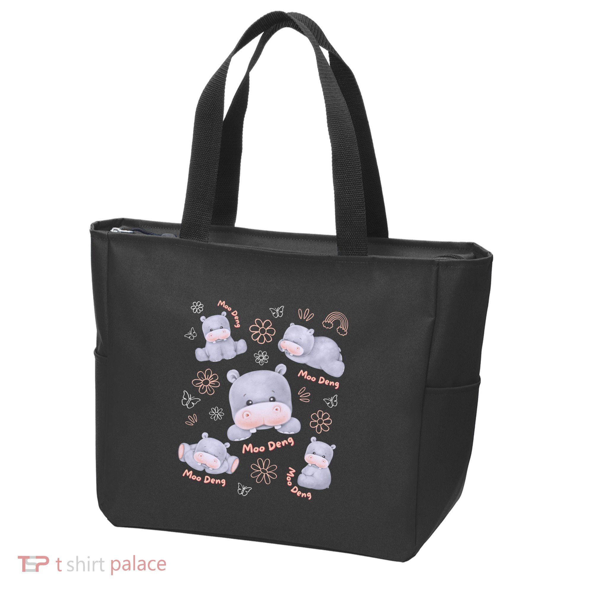 Moo Deng Hippo Pig Flower Cute Baby Pygmy Moodeng Souvenir Tote Bag