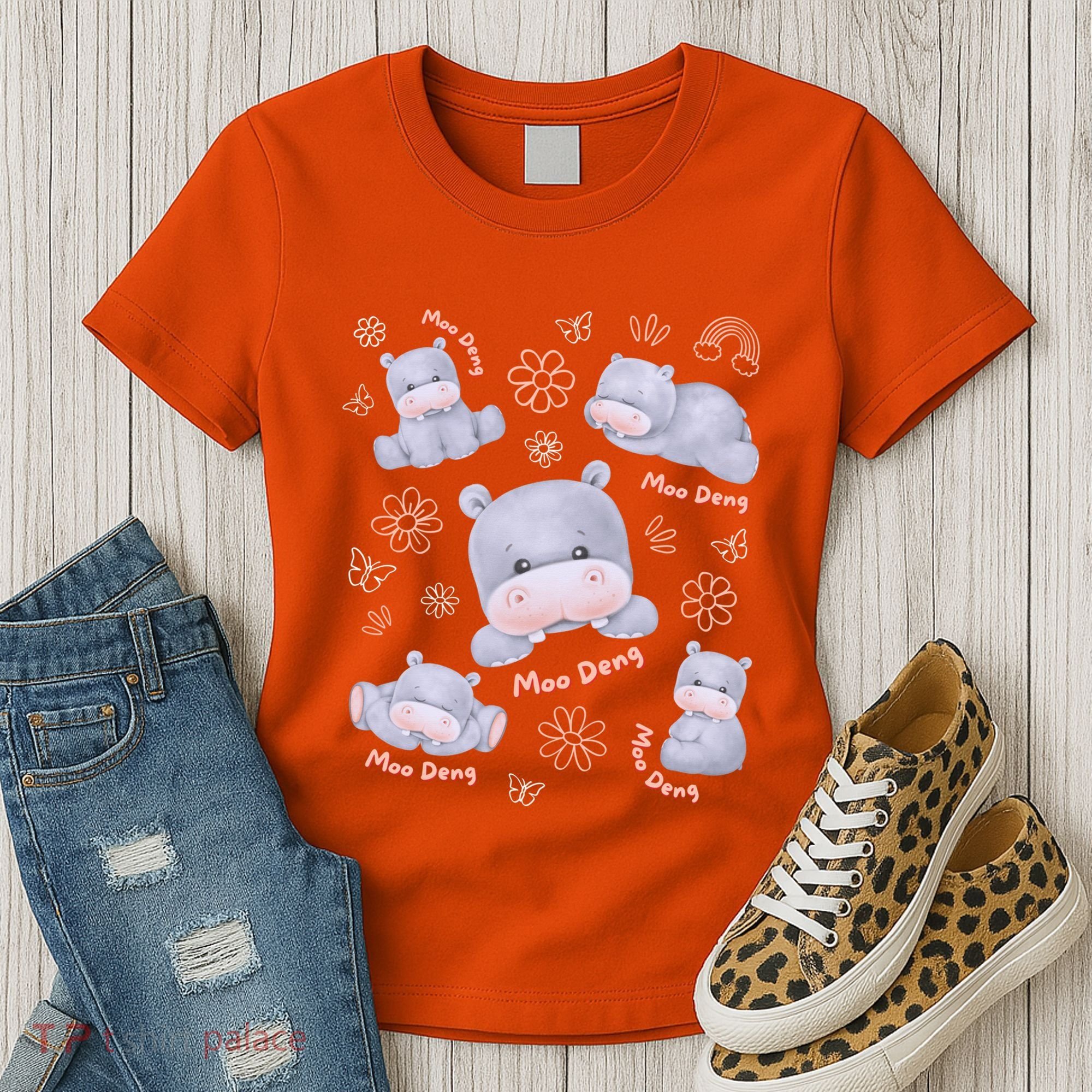 Moo Deng Hippo Pig Flower Cute Baby Pygmy Moodeng Souvenir Women's T-Shirt