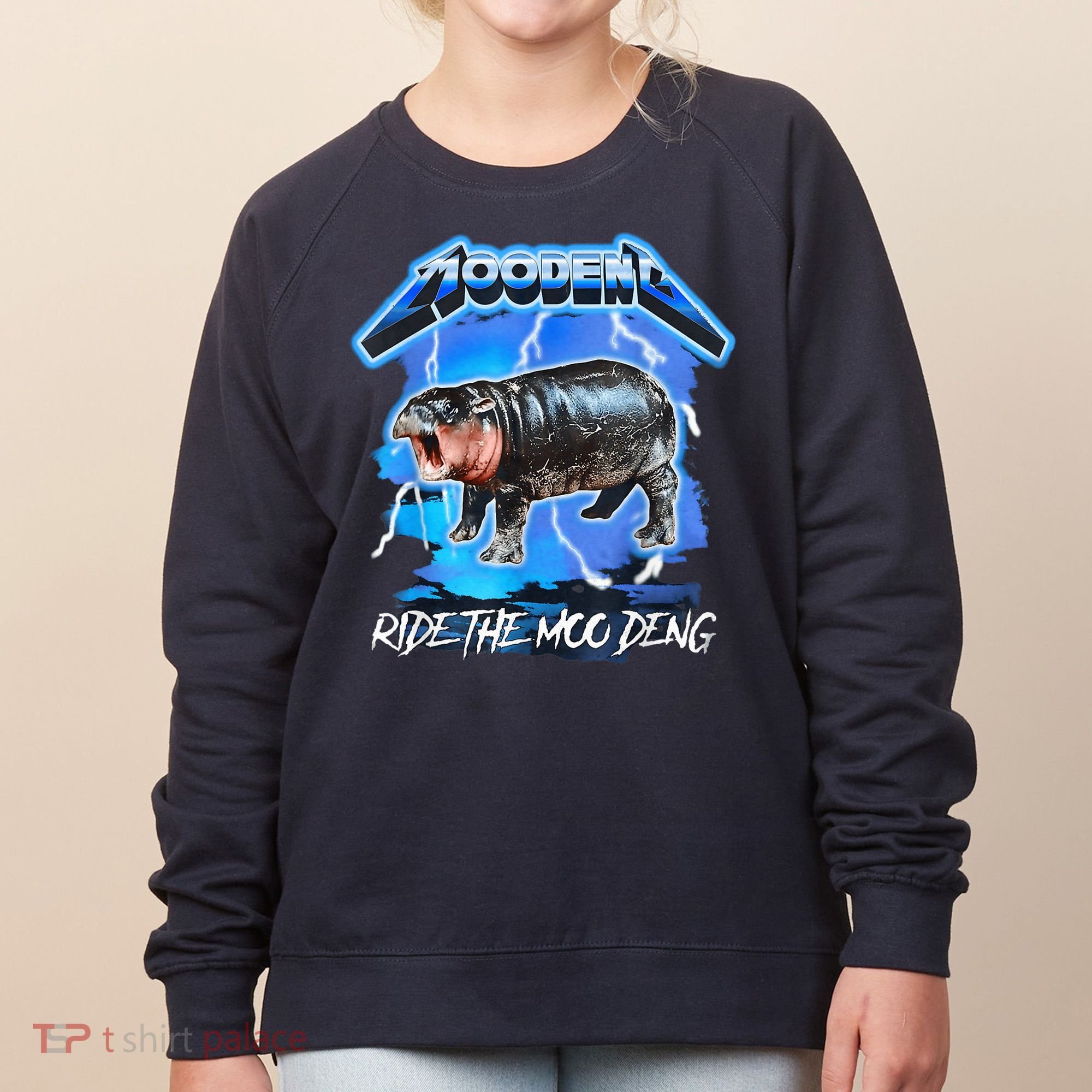 Moo Deng Hippo Ride The Moo Deng Music Rock Style Women's Sweatshirt