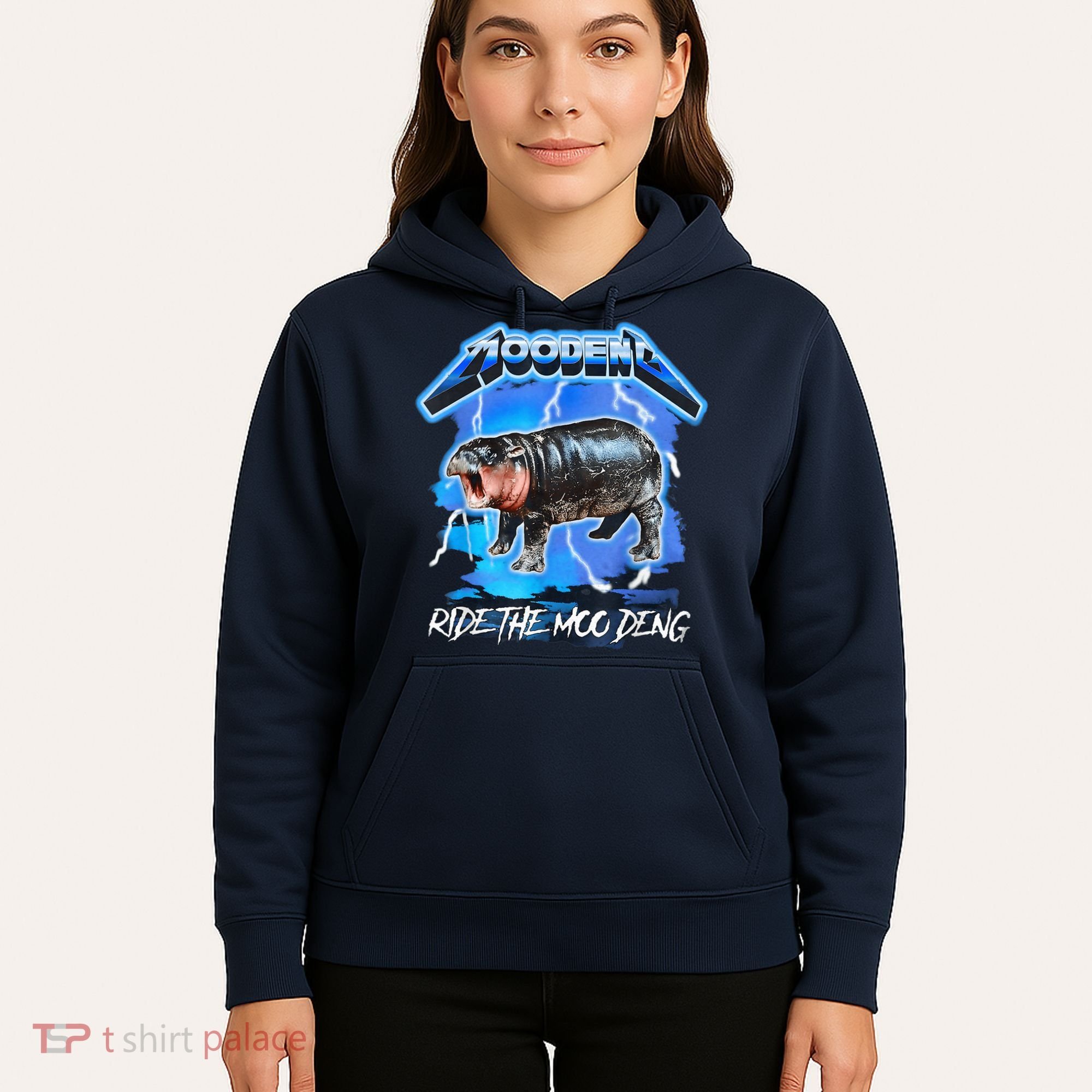 Moo Deng Hippo Ride The Moo Deng Music Rock Style Hoodie