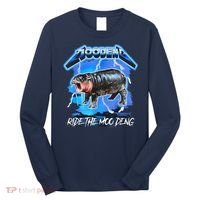 Moo Deng Hippo Ride The Moo Deng Music Rock Style Long Sleeve Shirt thumb 0