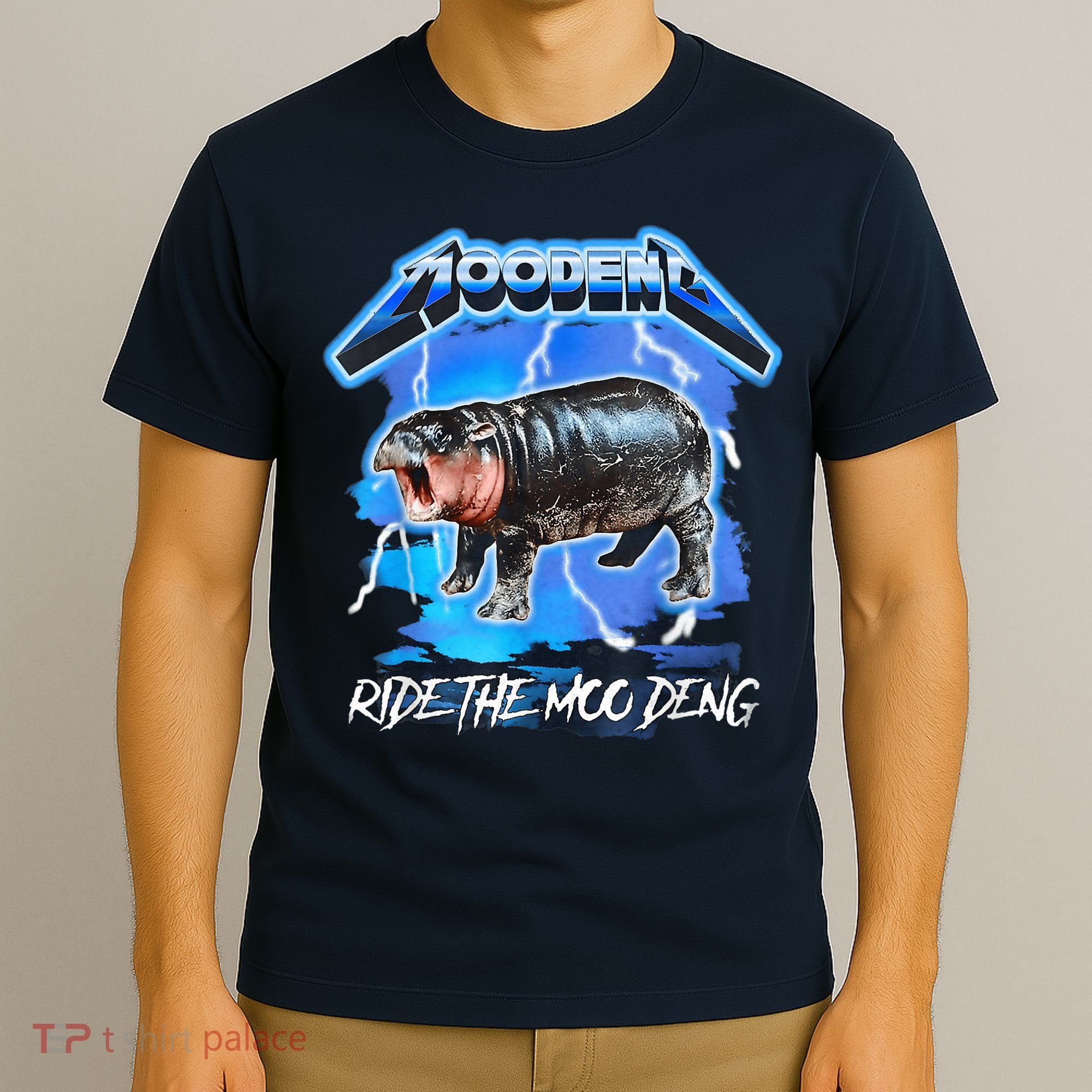 Moo Deng Hippo Ride The Moo Deng Music Rock Style T-Shirt