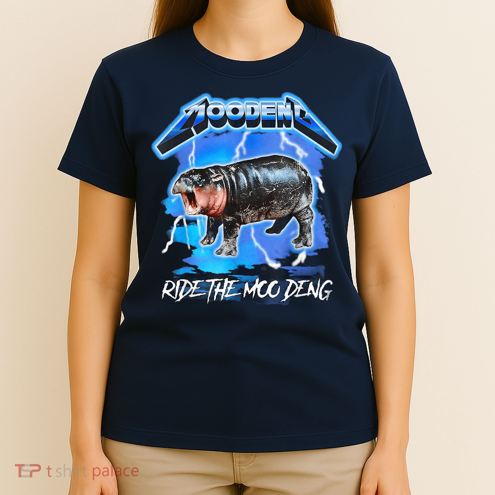 Moo Deng Hippo Ride The Moo Deng Music Rock Style T-Shirt