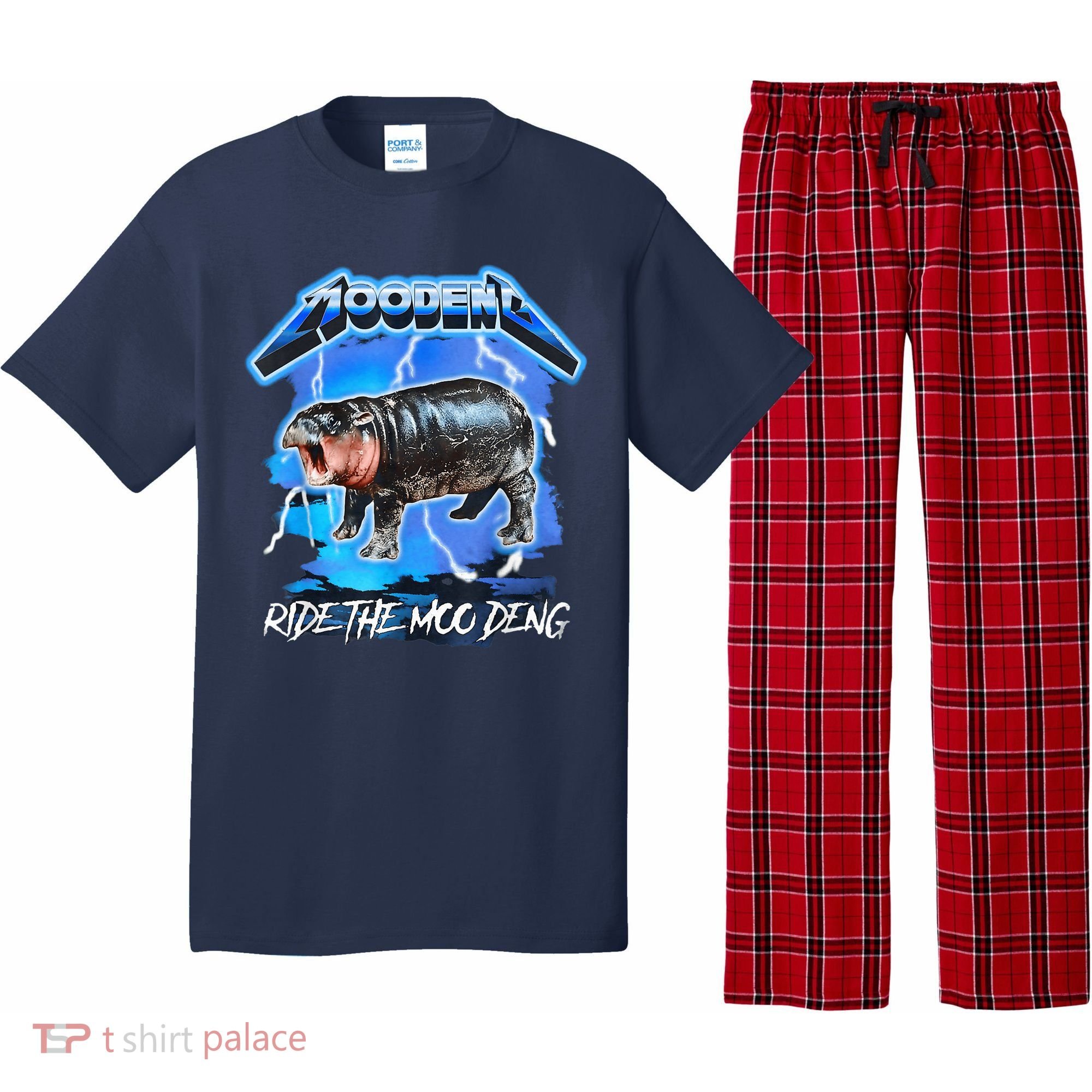 Moo Deng Hippo Ride The Moo Deng Music Rock Style Pajama Set