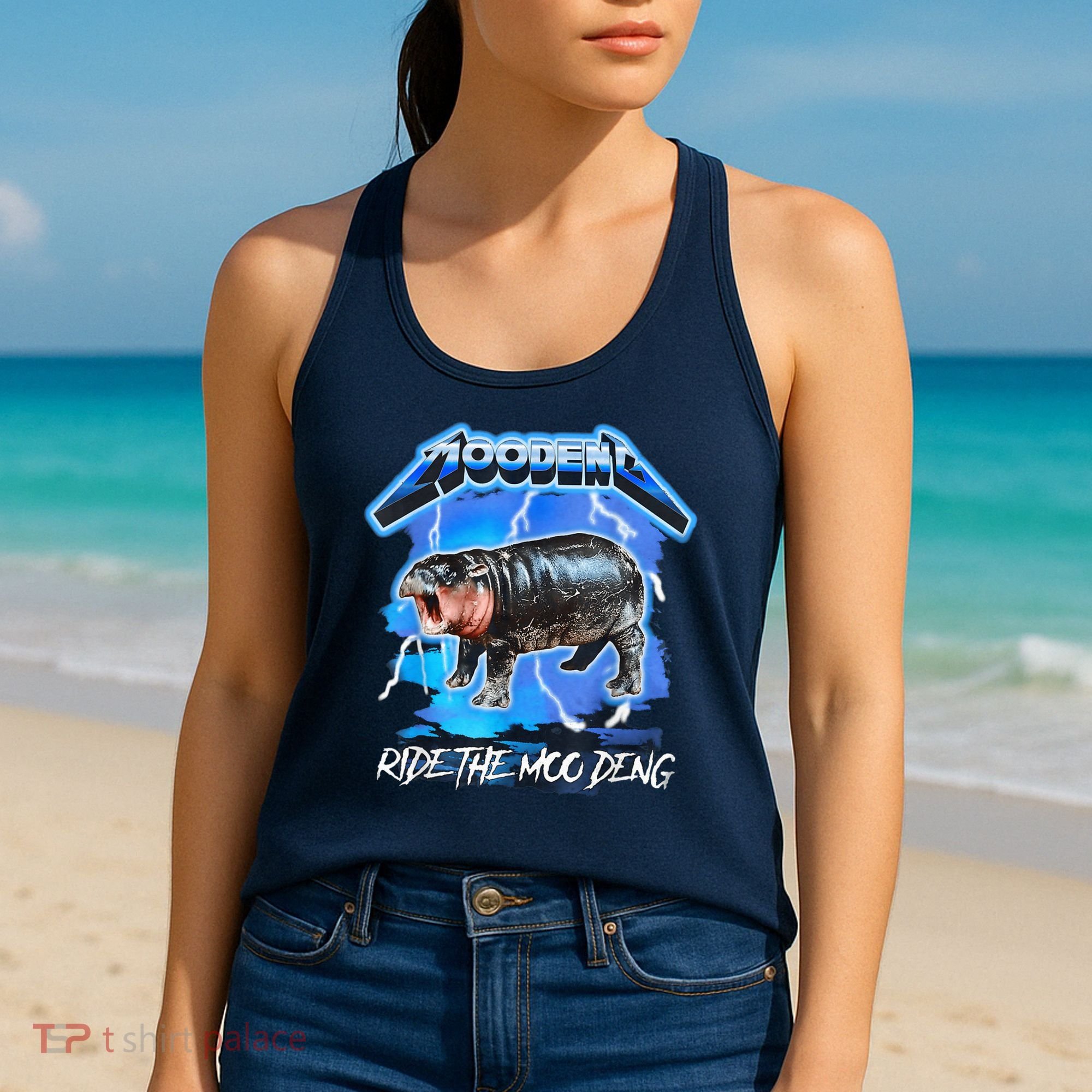 Moo Deng Hippo Ride The Moo Deng Music Rock Style Women's Tank Top