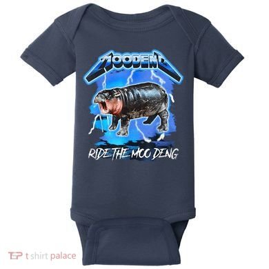 Moo Deng Hippo Ride The Moo Deng Music Rock Style Baby Bodysuit
