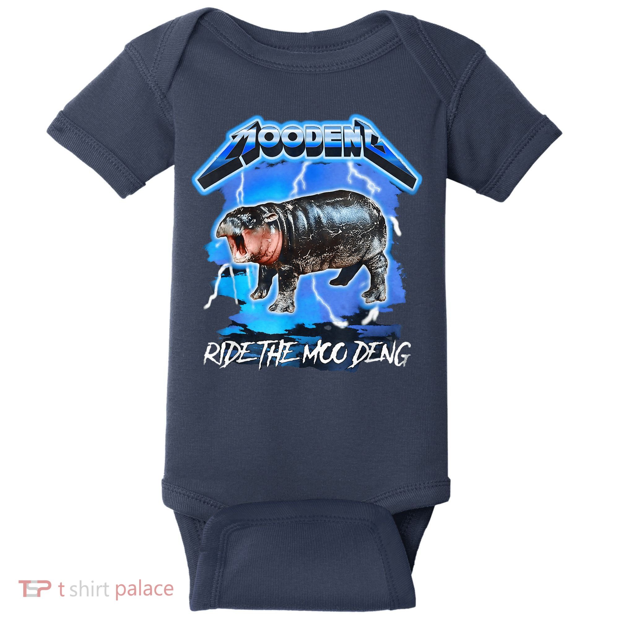Moo Deng Hippo Ride The Moo Deng Music Rock Style Baby Bodysuit