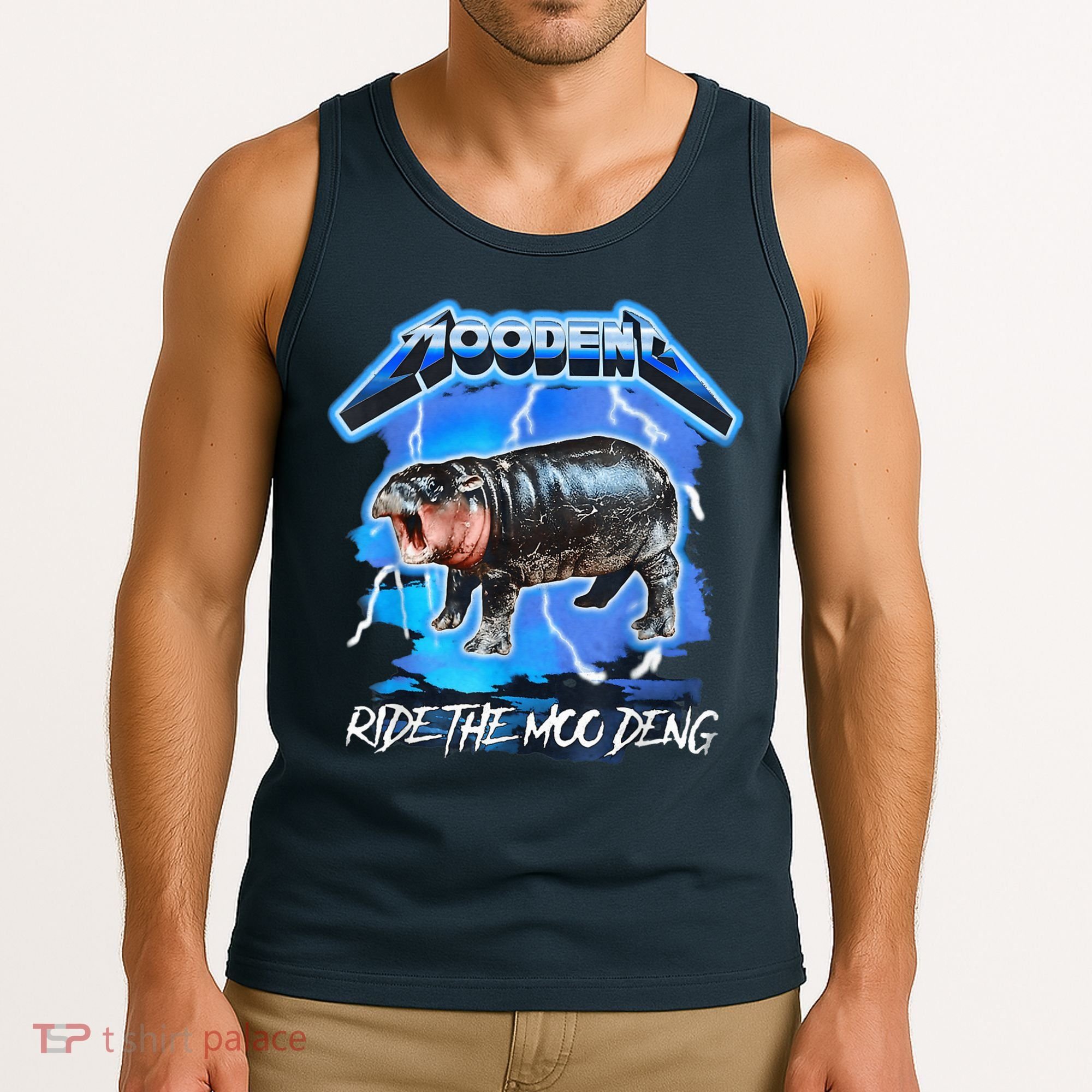 Moo Deng Hippo Ride The Moo Deng Music Rock Style Tank Top