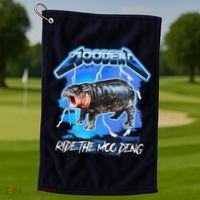 Moo Deng Hippo Ride The Moo Deng Music Rock Style Golf Towel thumb 1