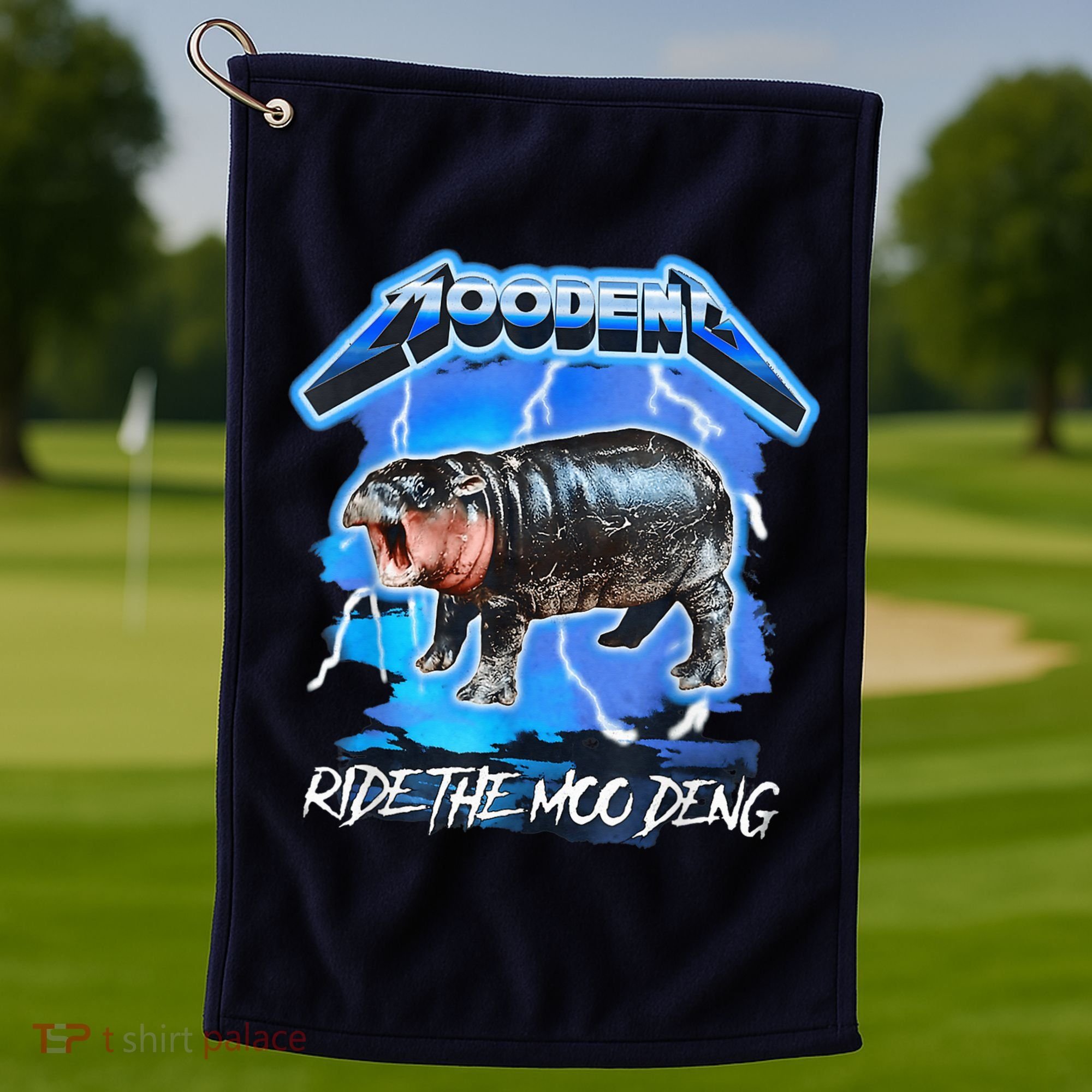 Moo Deng Hippo Ride The Moo Deng Music Rock Style Golf Towel
