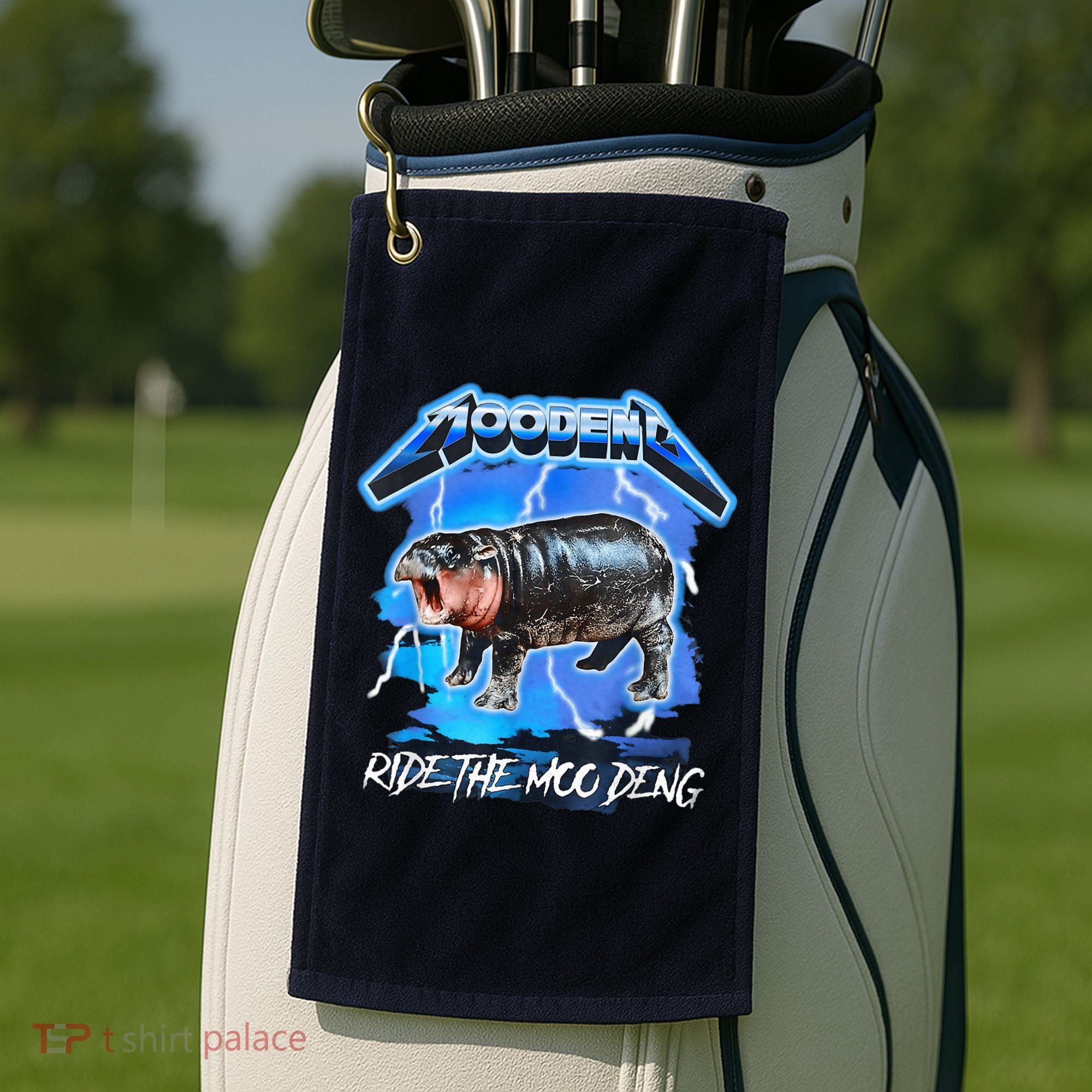 Moo Deng Hippo Ride The Moo Deng Music Rock Style Golf Towel