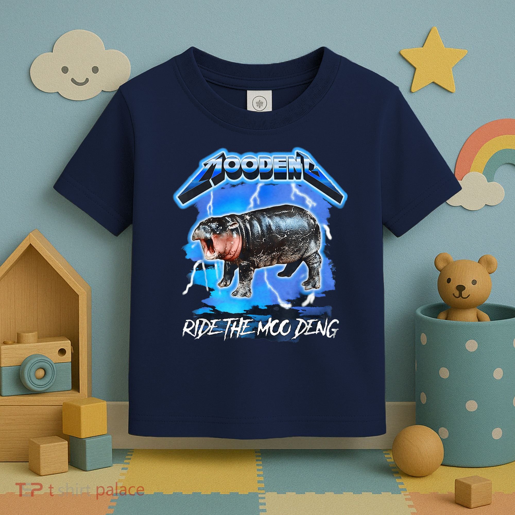 Moo Deng Hippo Ride The Moo Deng Music Rock Style Toddler T-Shirt