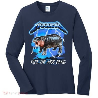 Moo Deng Hippo Ride The Moo Deng Music Rock Style Women's Long Sleeve Shirt