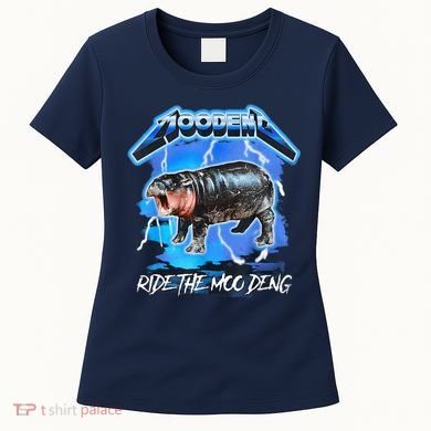 Moo Deng Hippo Ride The Moo Deng Music Rock Style Women's T-Shirt