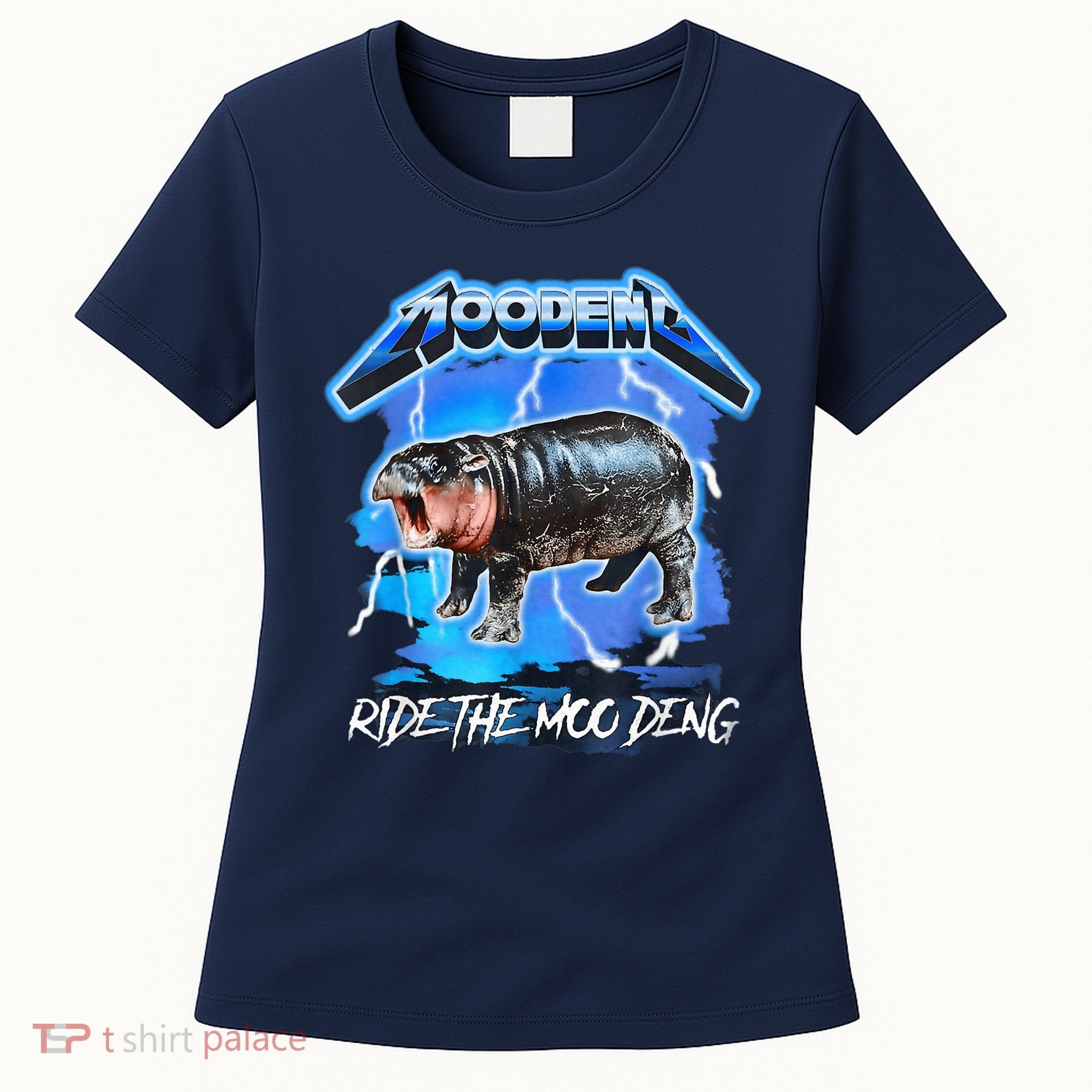 Moo Deng Hippo Ride The Moo Deng Music Rock Style Women's T-Shirt