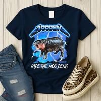 Moo Deng Hippo Ride The Moo Deng Music Rock Style Women's T-Shirt thumb 3