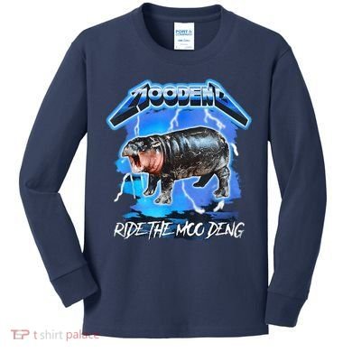 Moo Deng Hippo Ride The Moo Deng Music Rock Style Kids Long Sleeve Shirt