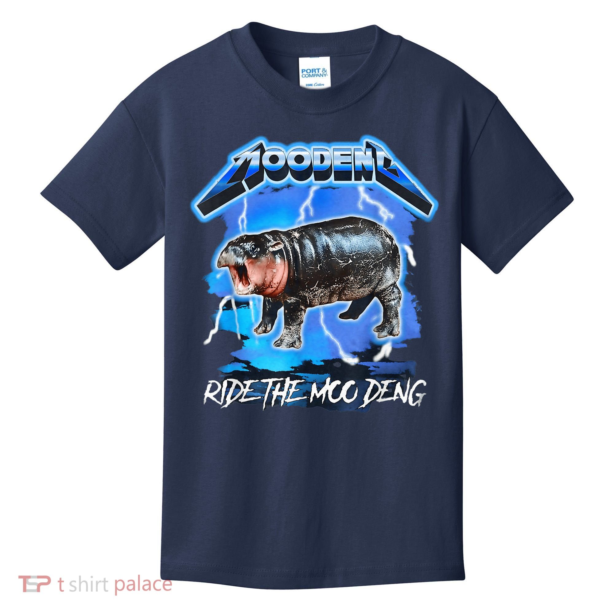 Moo Deng Hippo Ride The Moo Deng Music Rock Style Kids T-Shirt