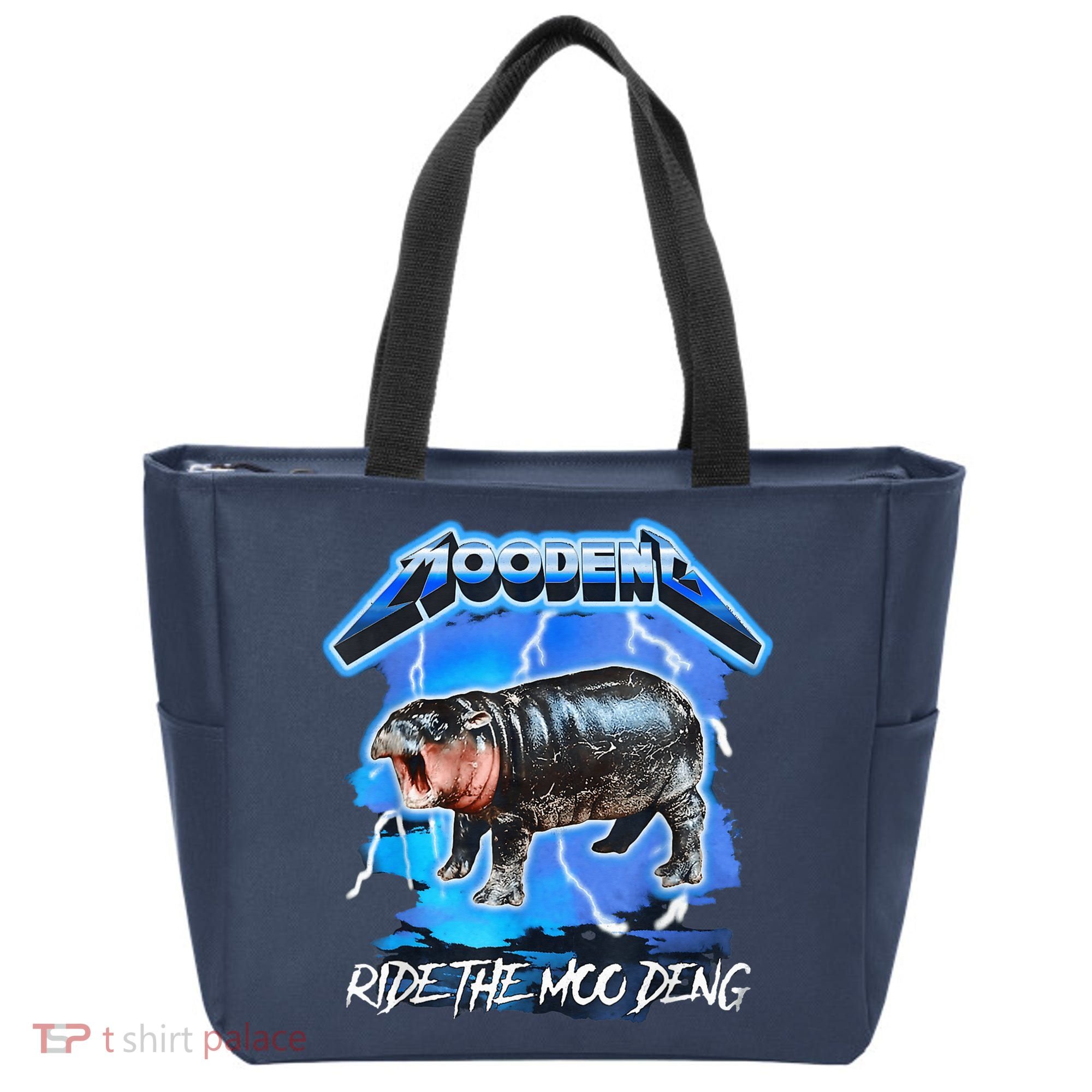 Moo Deng Hippo Ride The Moo Deng Music Rock Style Tote Bag