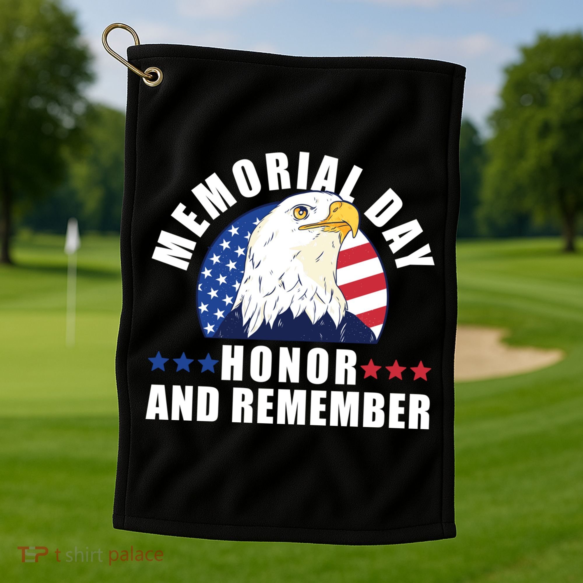 Memorial Day Honor And Remember Bald Eagle Patriotic Gift Golf Towel