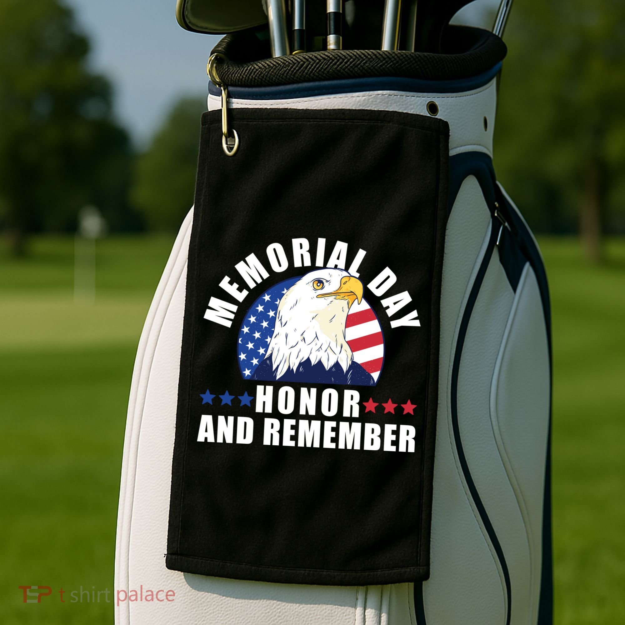 Memorial Day Honor And Remember Bald Eagle Patriotic Gift Golf Towel