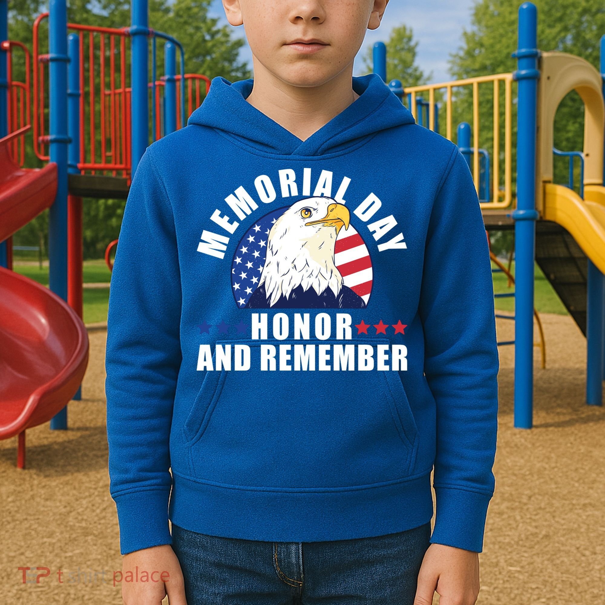 Memorial Day Honor And Remember Bald Eagle Patriotic Gift Kids Hoodie