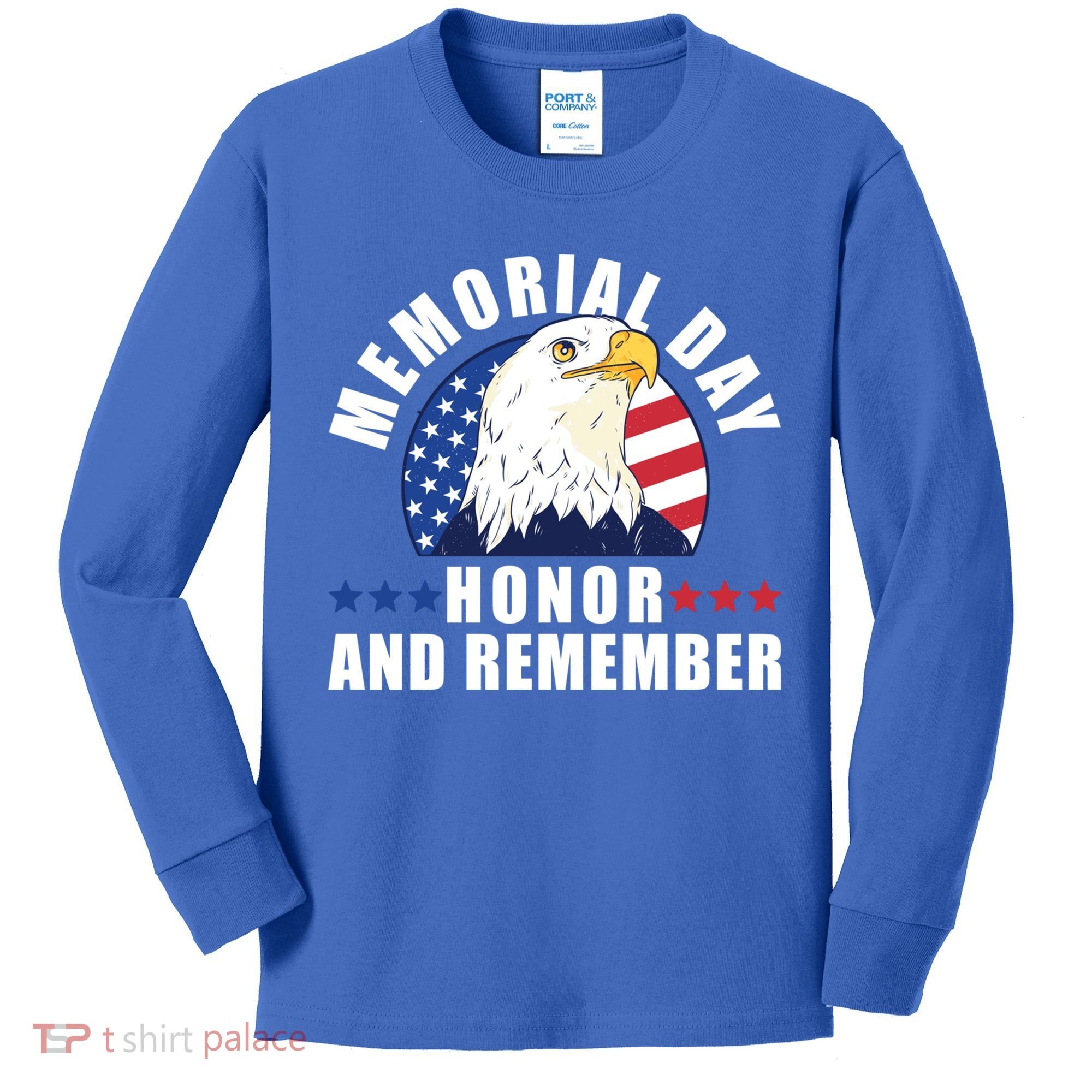 Memorial Day Honor And Remember Bald Eagle Patriotic Gift Kids Long Sleeve Shirt