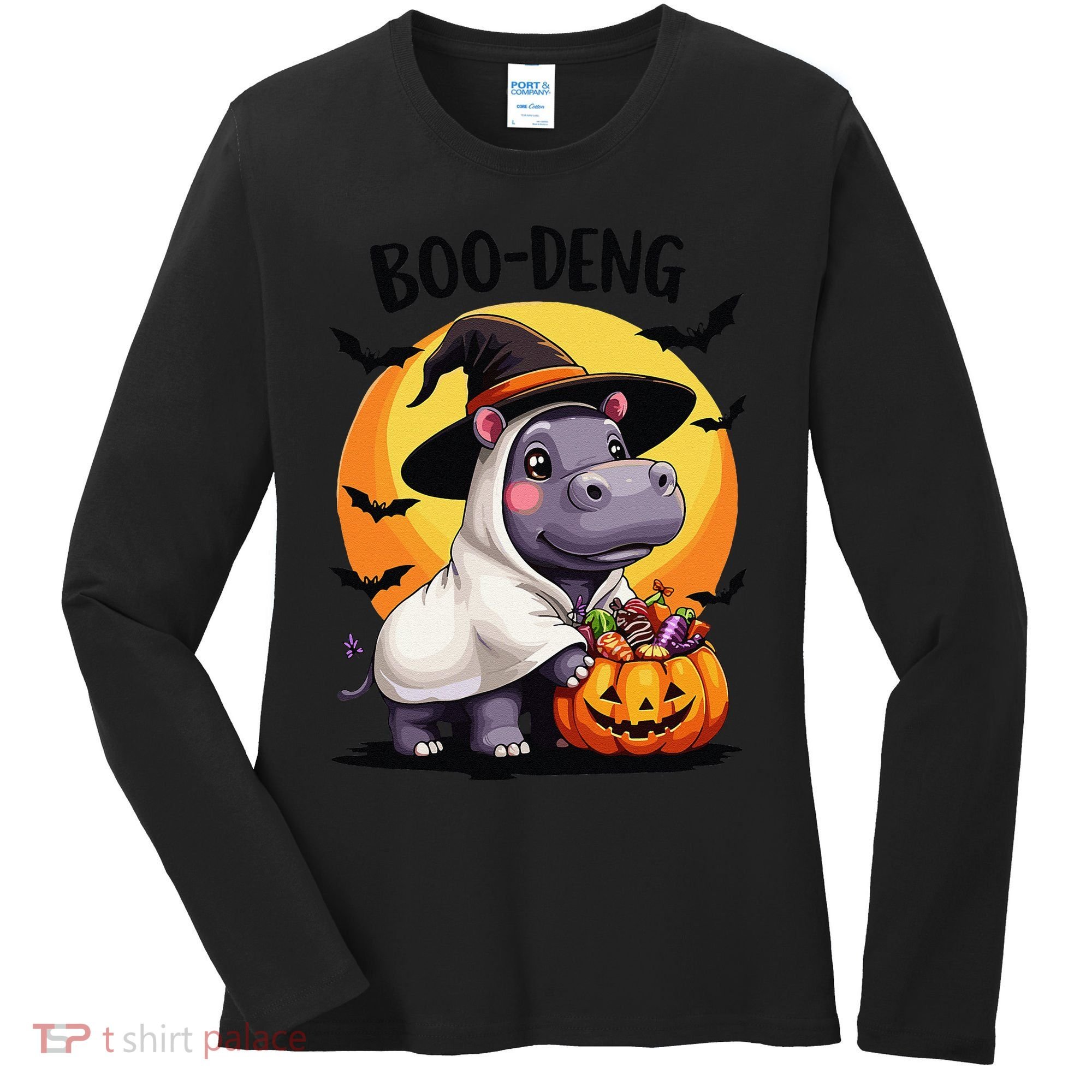 Moo Deng Halloween Boo Deng Costume Moodeng Hippo Women's Long Sleeve Shirt