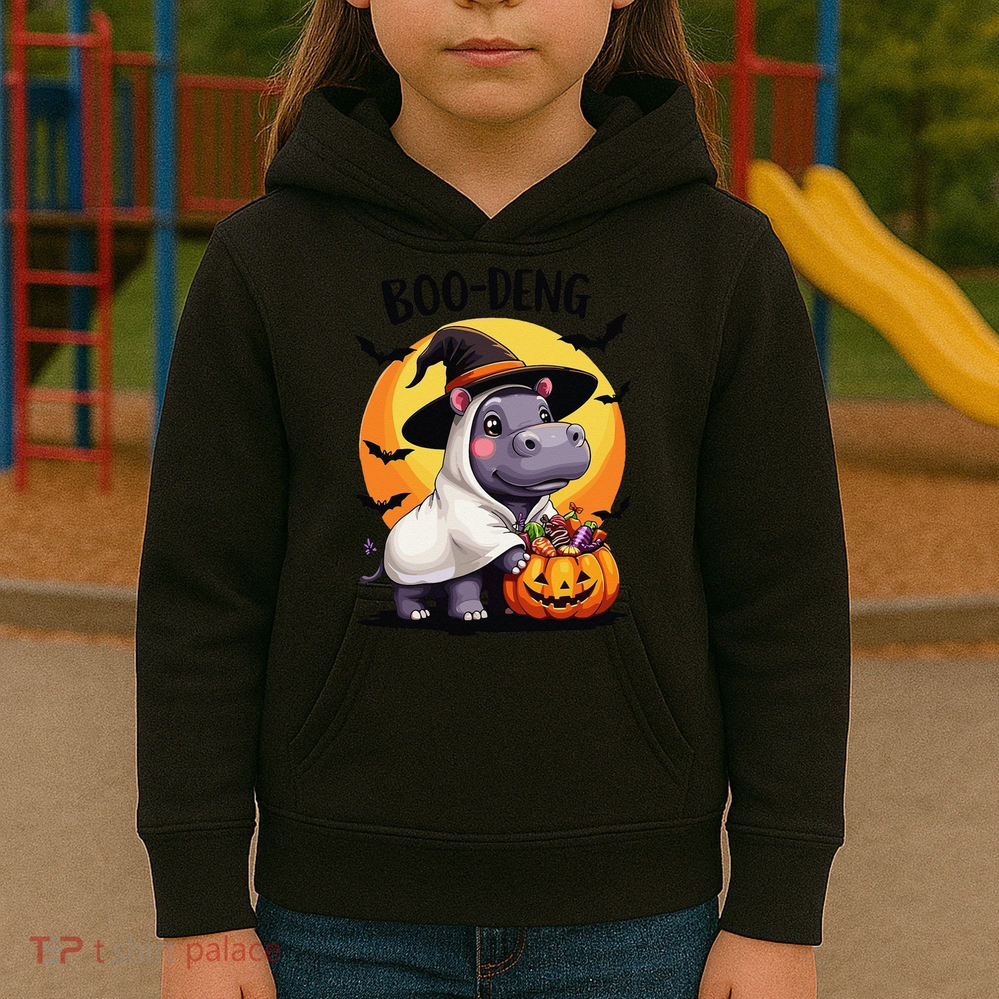 Moo Deng Halloween Boo Deng Costume Moodeng Hippo Kids Hoodie