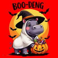 Moo Deng Halloween Boo Deng Costume Moodeng Hippo Santa Hat thumb 1