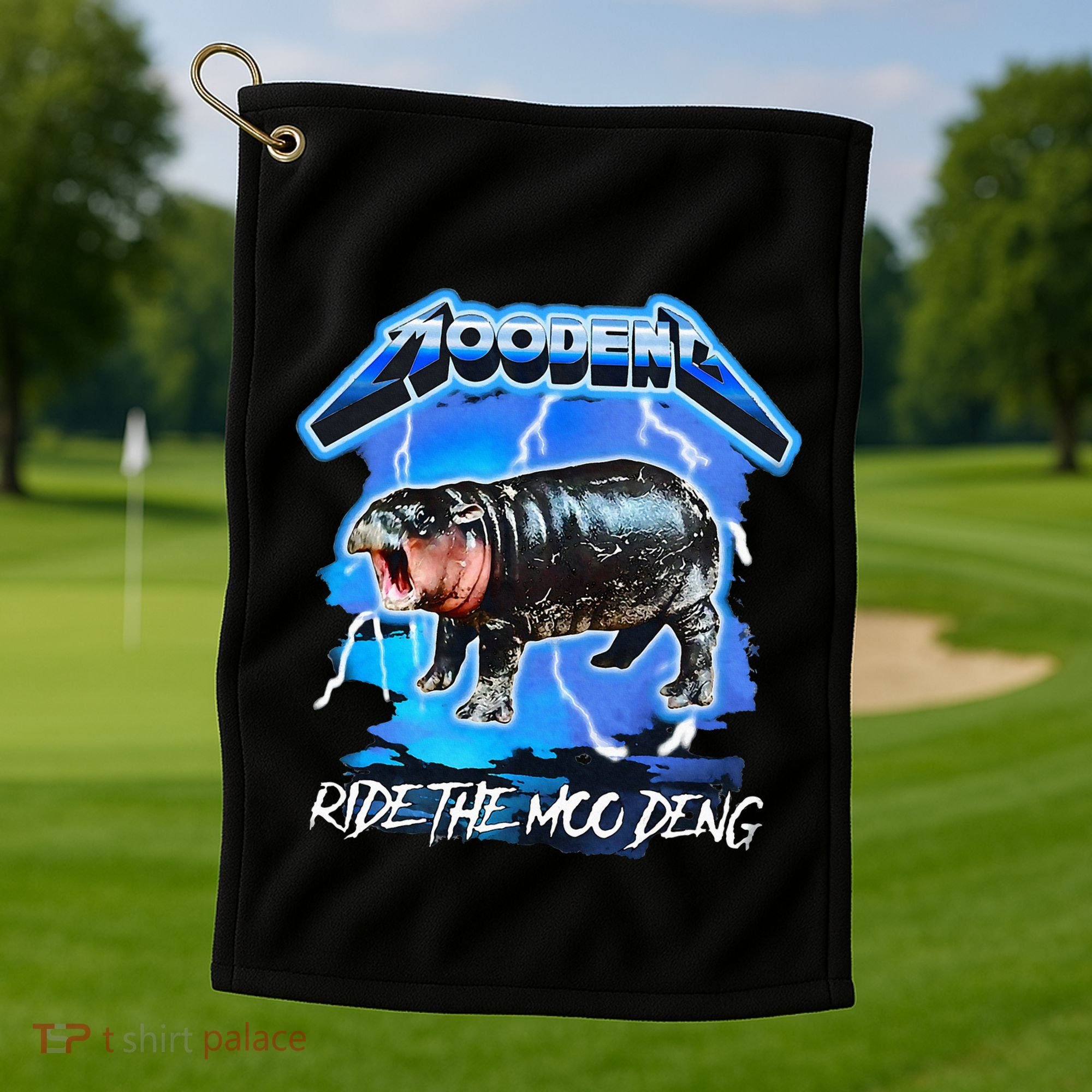 Moo Deng Hippo Ride The Moo Deng Golf Towel