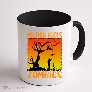 My Dog Hunts Zombies Halloween Coffee Mug back